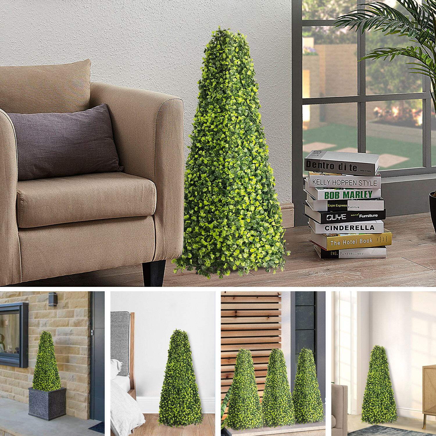 25.6” Artificial Topiary Tower Faux Boxwood Tree Home Garden In/Outdoor Decor