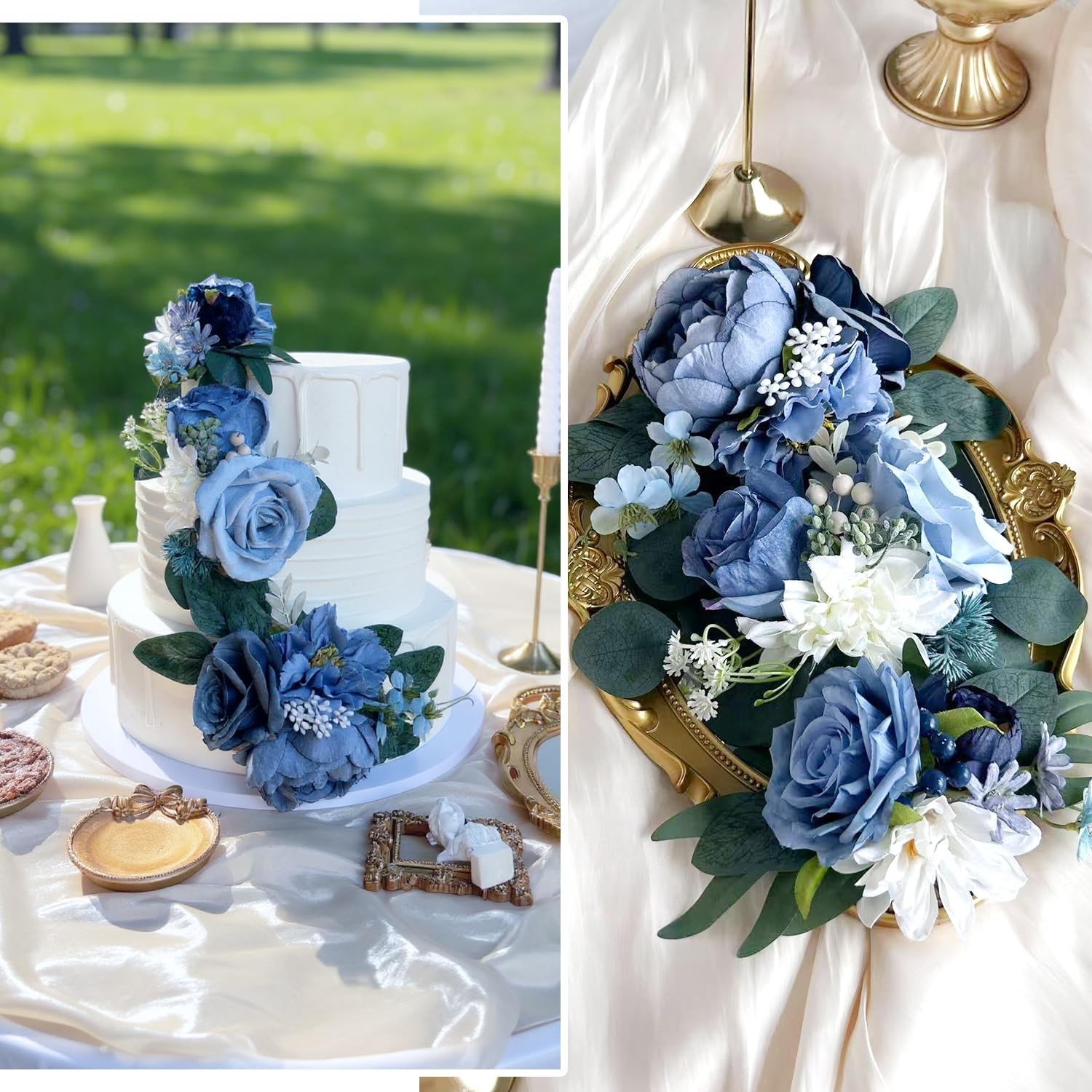 Pre-Made Dusty Blue Silk Flowers for Cakes Decorations Navy Royal Blue Artifi…