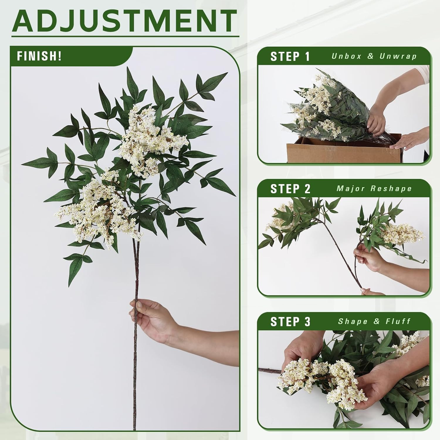 36″ Artificial Nandina Berry Stem – 4 Pcs Beige Faux Floral Decor