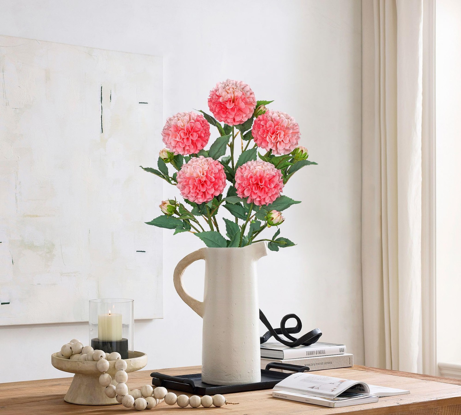 5PCS Dahlia Artificial Flowers 24.8″ Pink Fake Dahlias Silk Flowers Faux Rose…