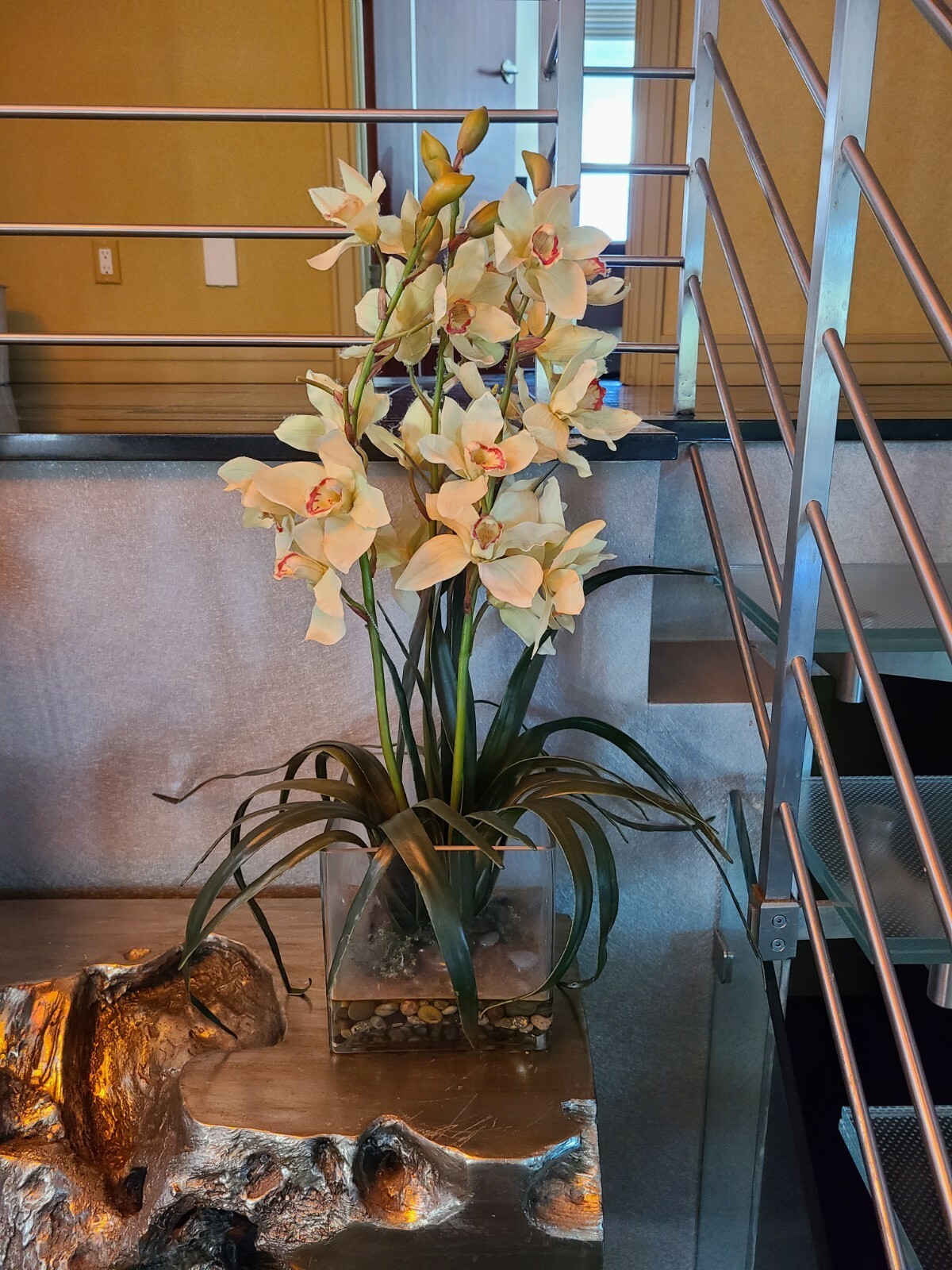 Fake White Orchids in Glass Base