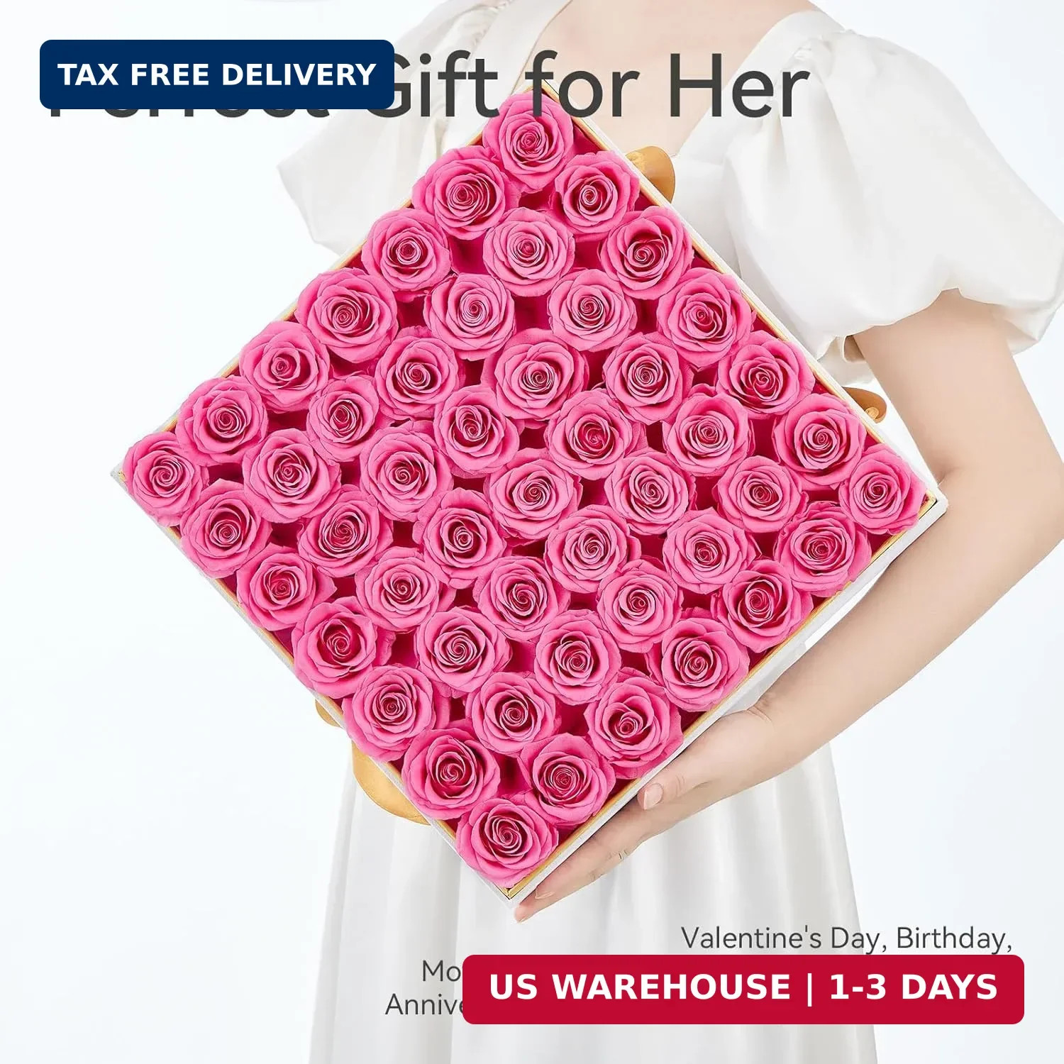 Mosstory Forever Flowers 49-Piece Preserved Roses in a Box Gifts for Her Women W