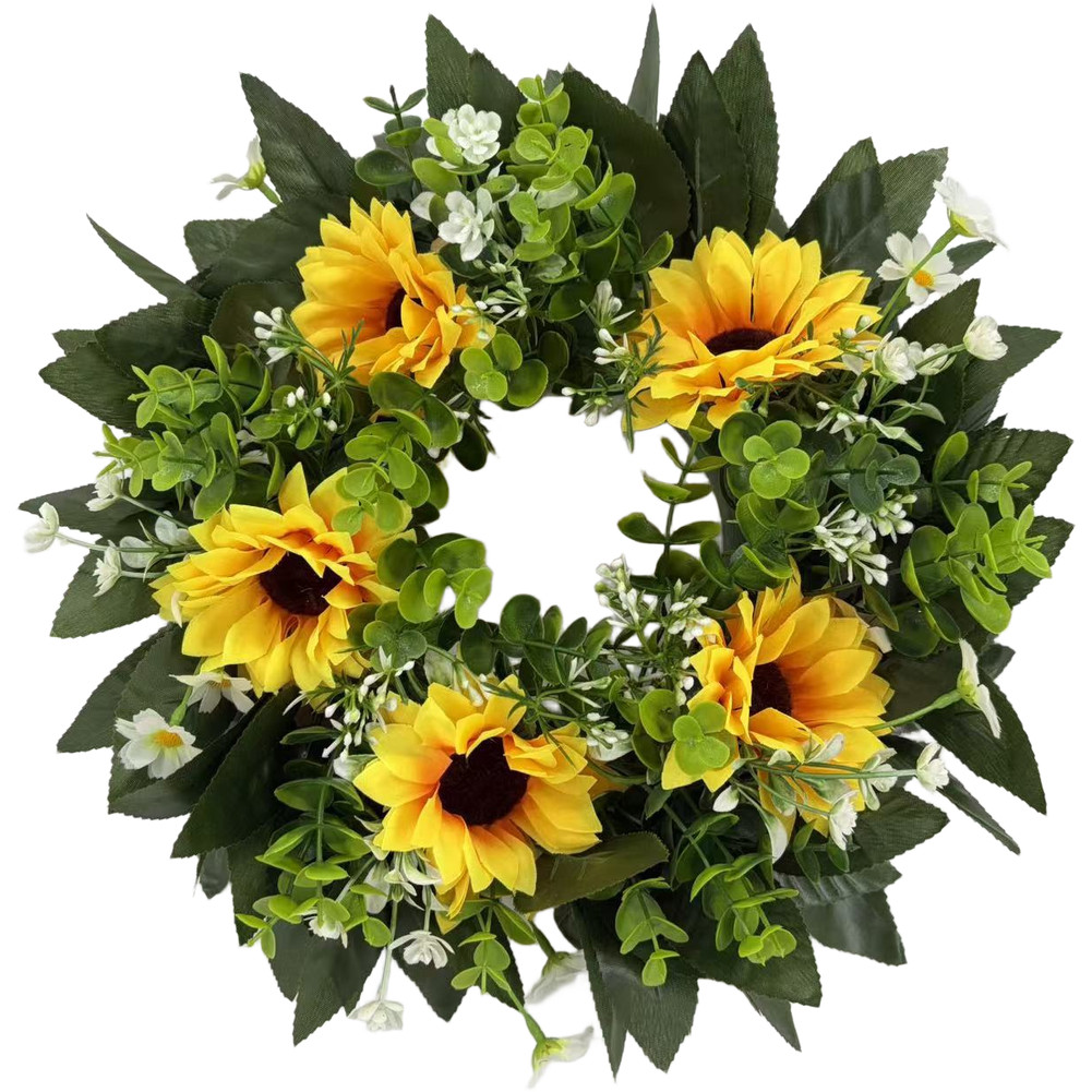 Eucalyptus Sunflower Artificial Wreath 35cm for Door Wall Window Decor
