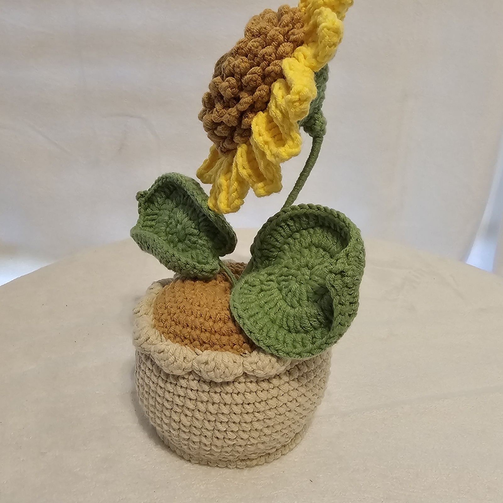 Crocheted Sunflower In Flower Pot Handmade 9x5x4 Inches