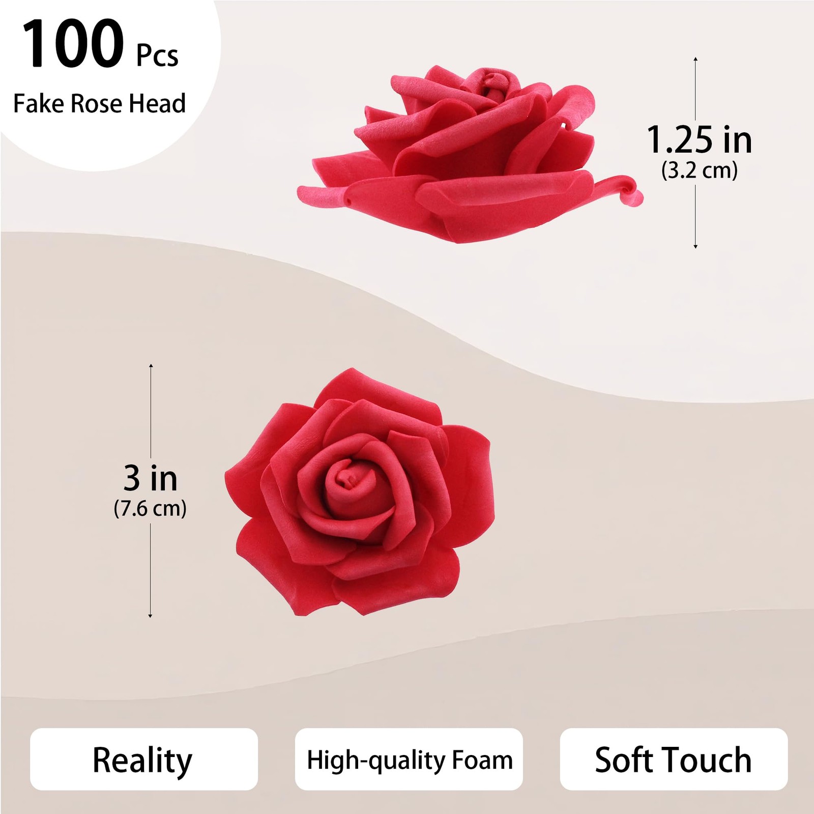 100 Pcs 3 Inch Artificial Flowers Bulk 5 in 1 Set Faux Foam Rose Head Set