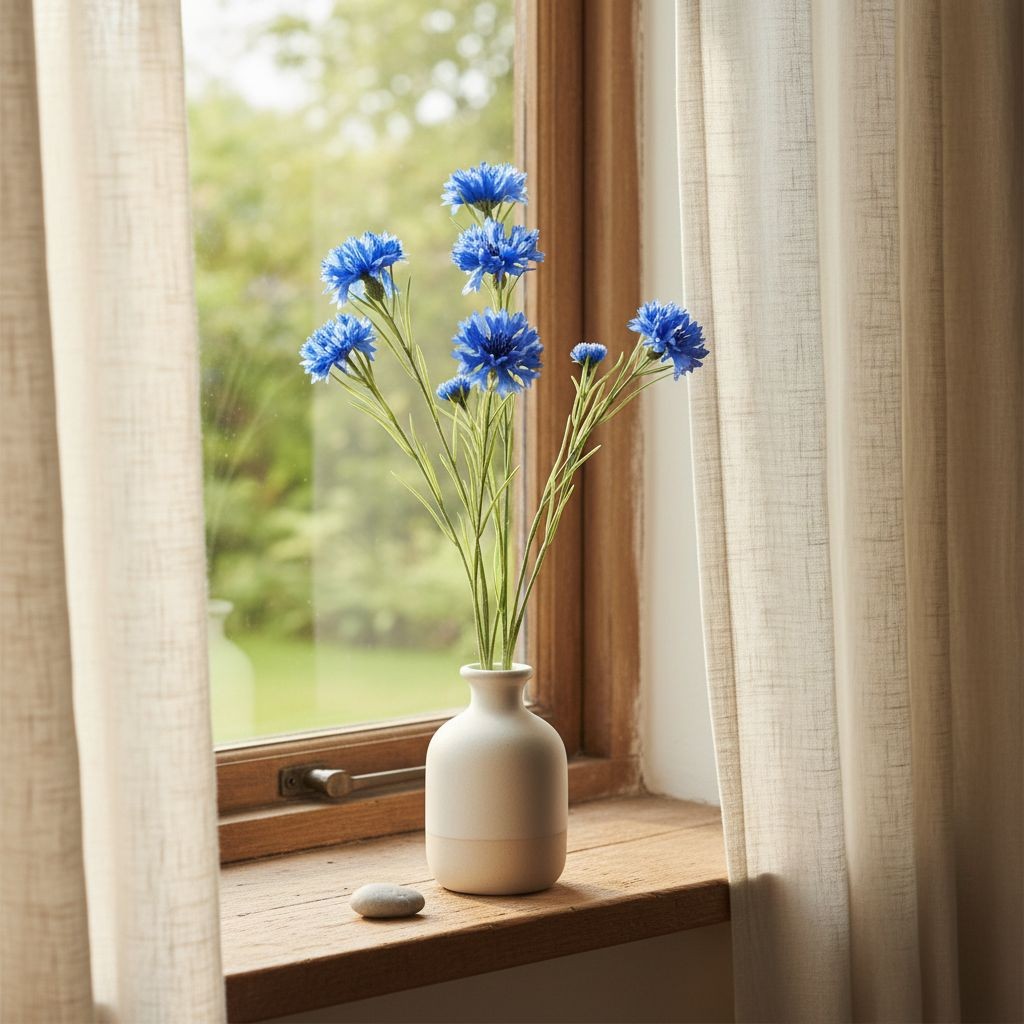 Artificial Blue Cornflower Stems Faux Wildflower Floral Decor Wedding