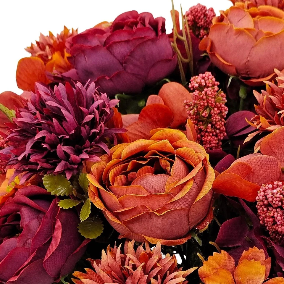 3 Bundles Fall Artificial Flowers Bouquet Fake Peony Silk Chrysanthemums Autumn