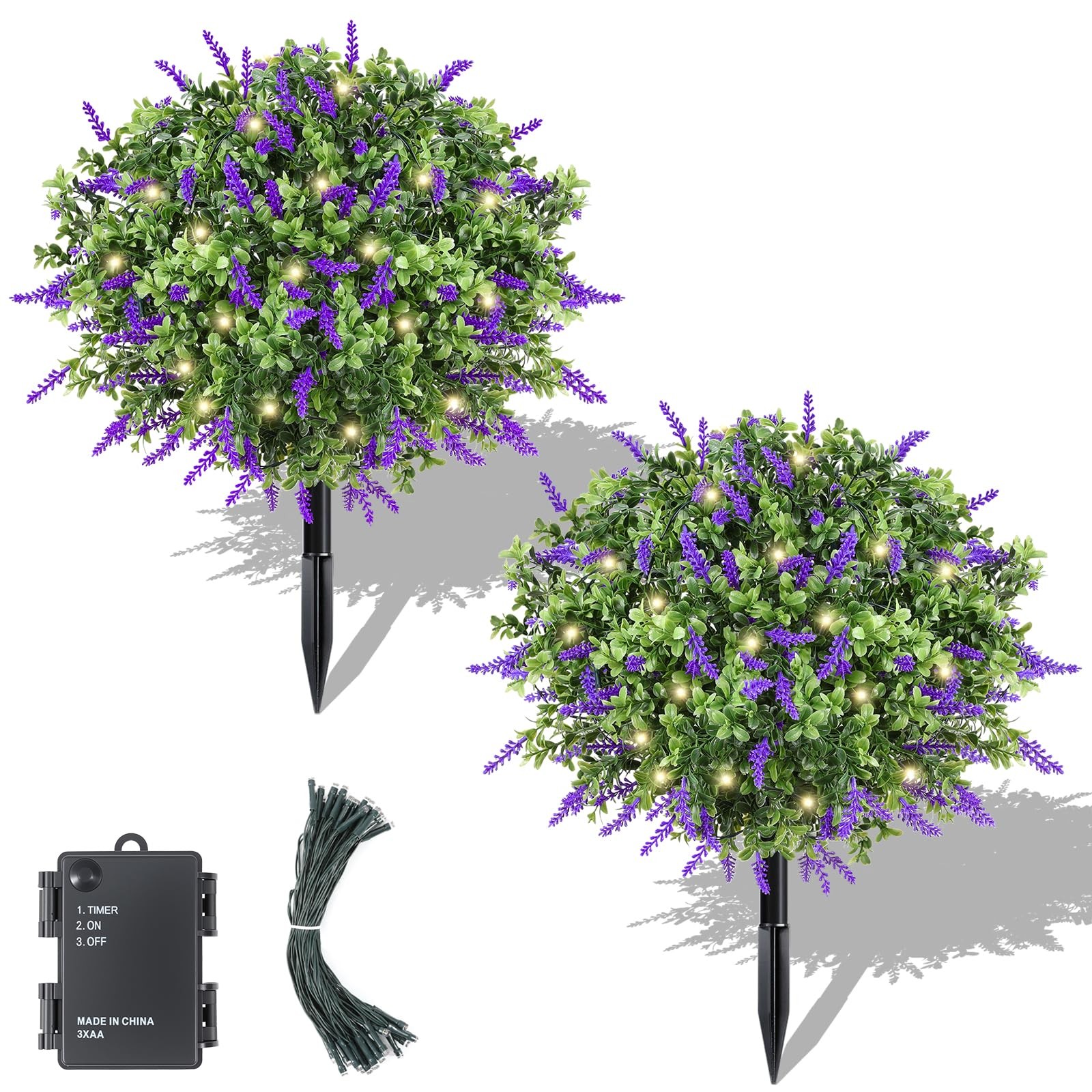 Artificial Lavender Boxwood Topiary Ball with LED Lights, 23.6” Artificial S…