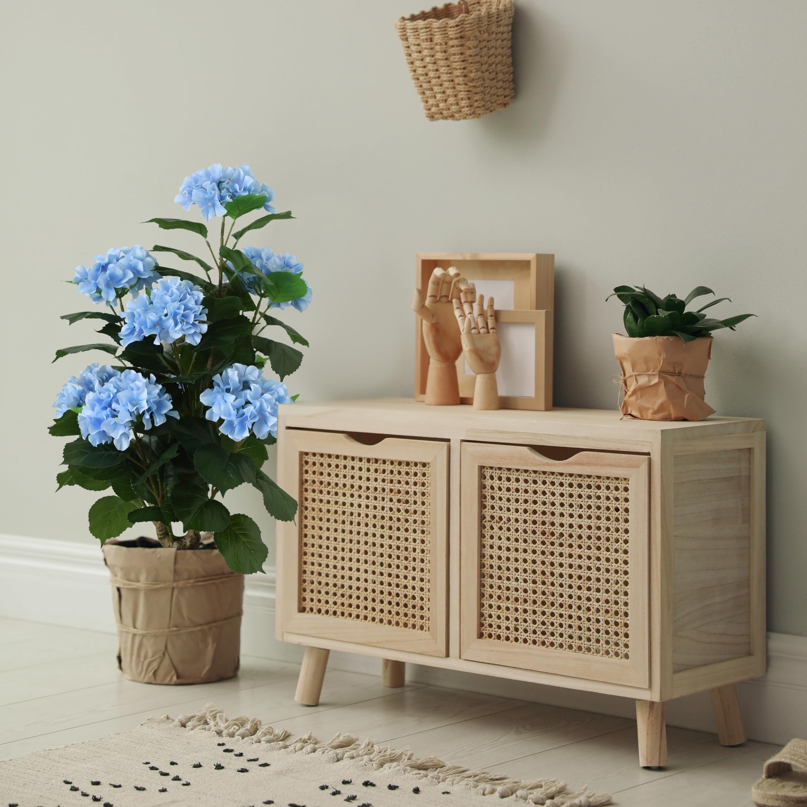 31″ Large Faux Blue Hydrangea Plant – Realistic Silk Floral Arrangement for Home
