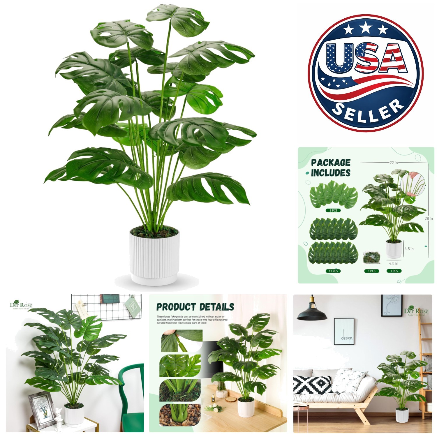 Elegant 28” Artificial Monstera Tree in White Pot – Perfect for Every Space
