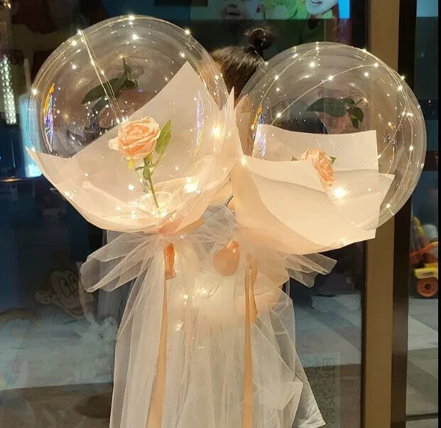 Valentine’s Day LED Light Balloon Champagne Rose DIY Flower Bouquet Gift – 2 Set