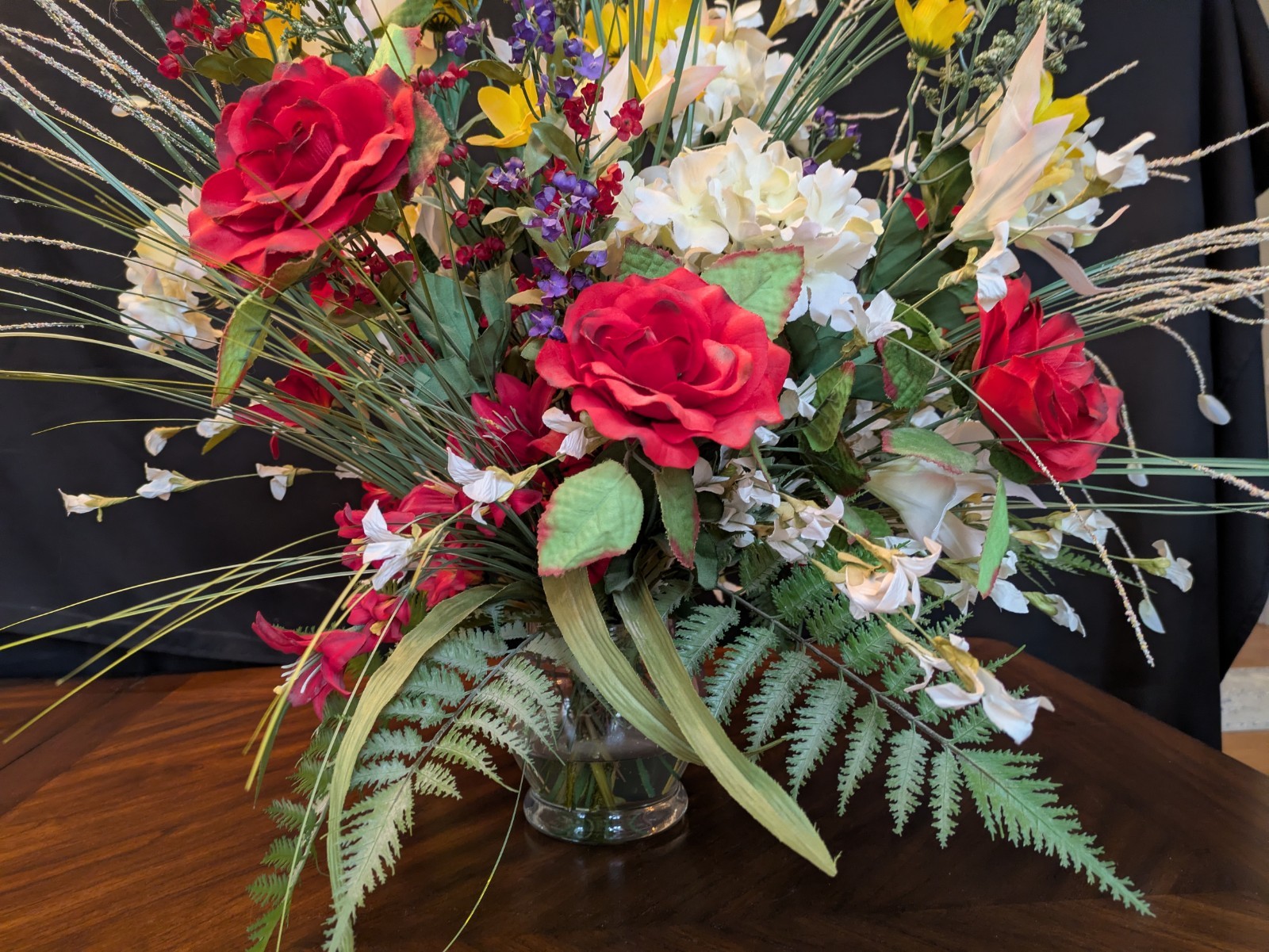 Silk Flower Centerpiece Multi-Color in Clear Glass Vase
