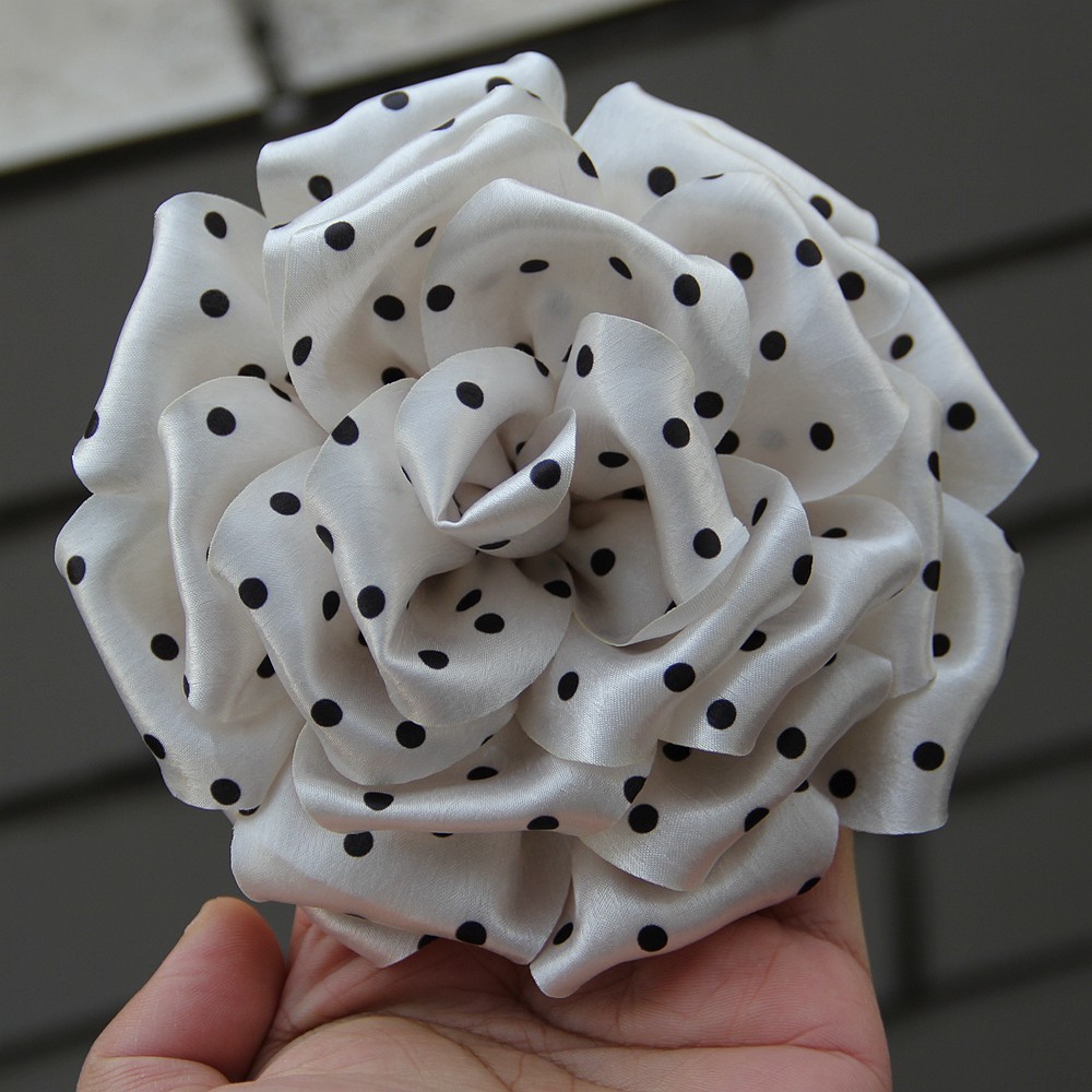 13cm Bige French Style Black White Polka Dots Cloth Rose Flower Fake Flowers DIY