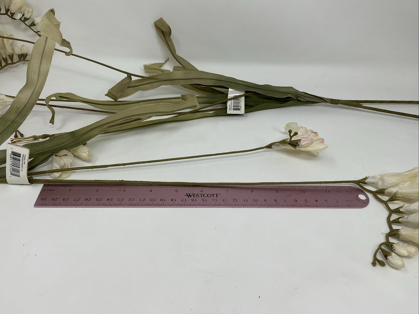 Freesia Spray Floral Pick 30” Long White w Pink Ends 3 Picks Vase Filler NOS