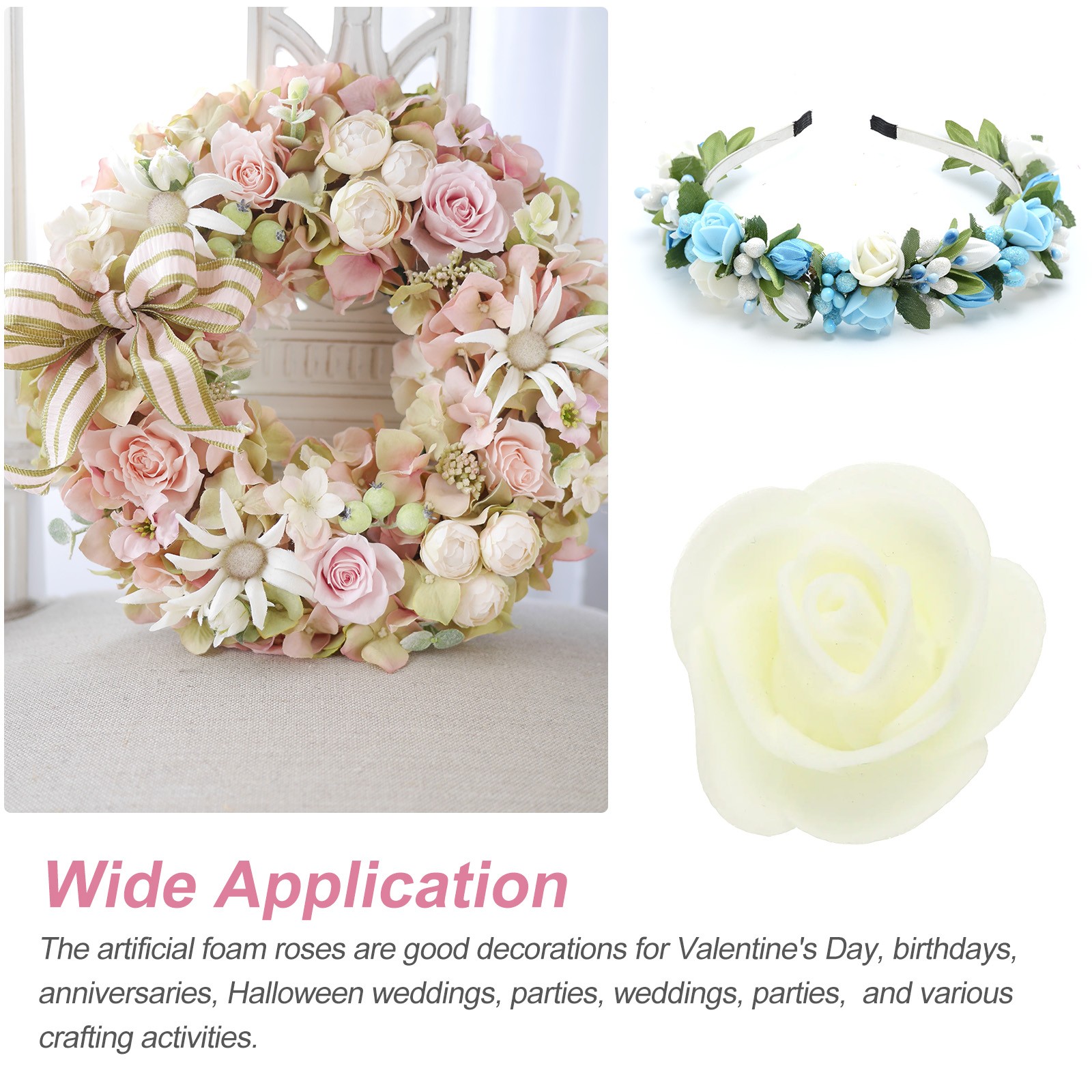 500pcs Foam Rose Heads 3.5 cm for DIY Crafts Accessories, Beige