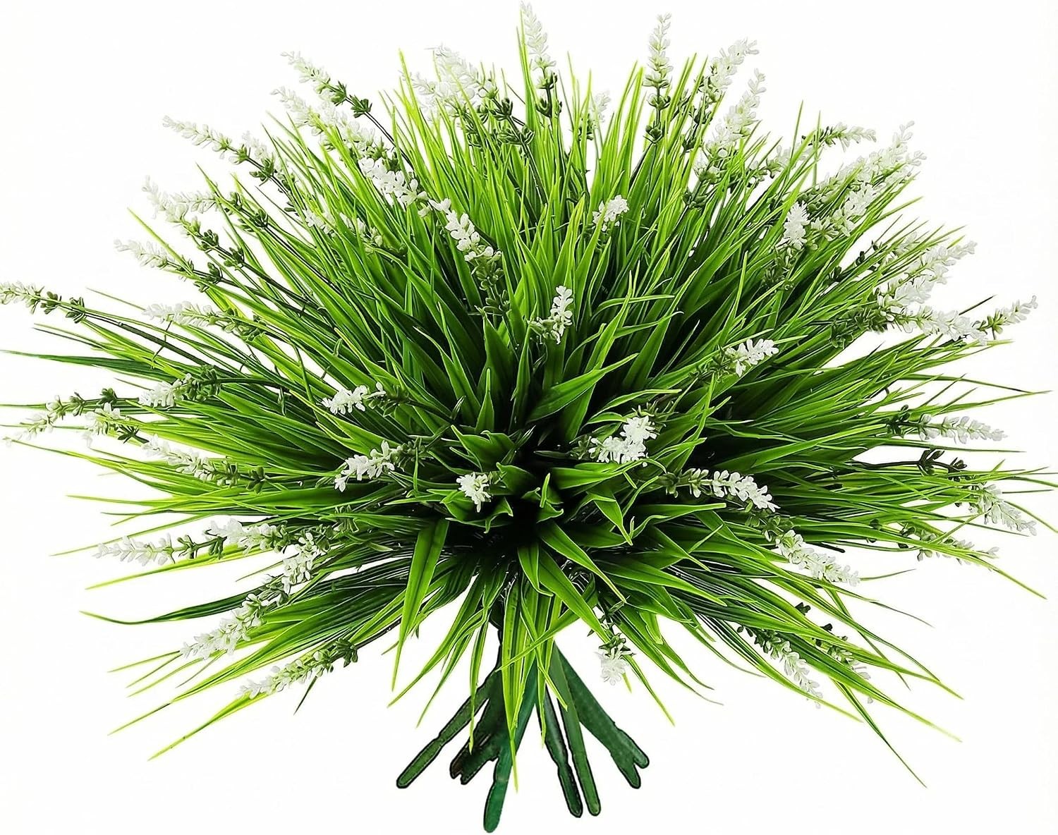 12 Bundles UV Faux Monkey Grass with Flowers, Outdoor Planter Decor US