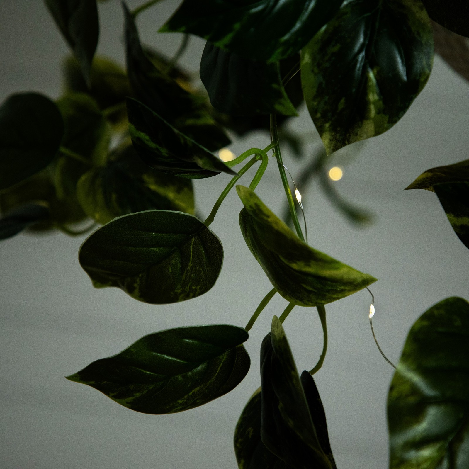 24″ Pothos Hanging Basket UV Resistant Warm White LED Lights Artificial Plant