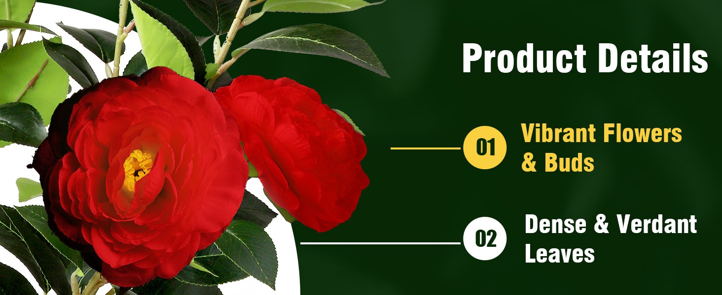 Artificial Camellia Tree 2 Pack, 3FT Faux Camellia Plant in Pot, 36 inch Fake