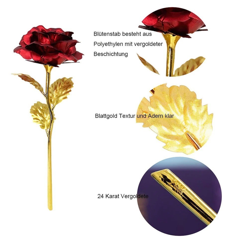 24K Forever Rose Red Rose Gold Dipped Rose 24K Rose Flower with Gift Box