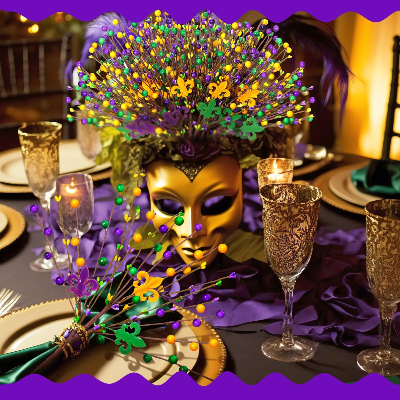 10 Pcs Mardi Gras Decoration Mardi Gras Picks 15.75” Purple Gold Green Berry…