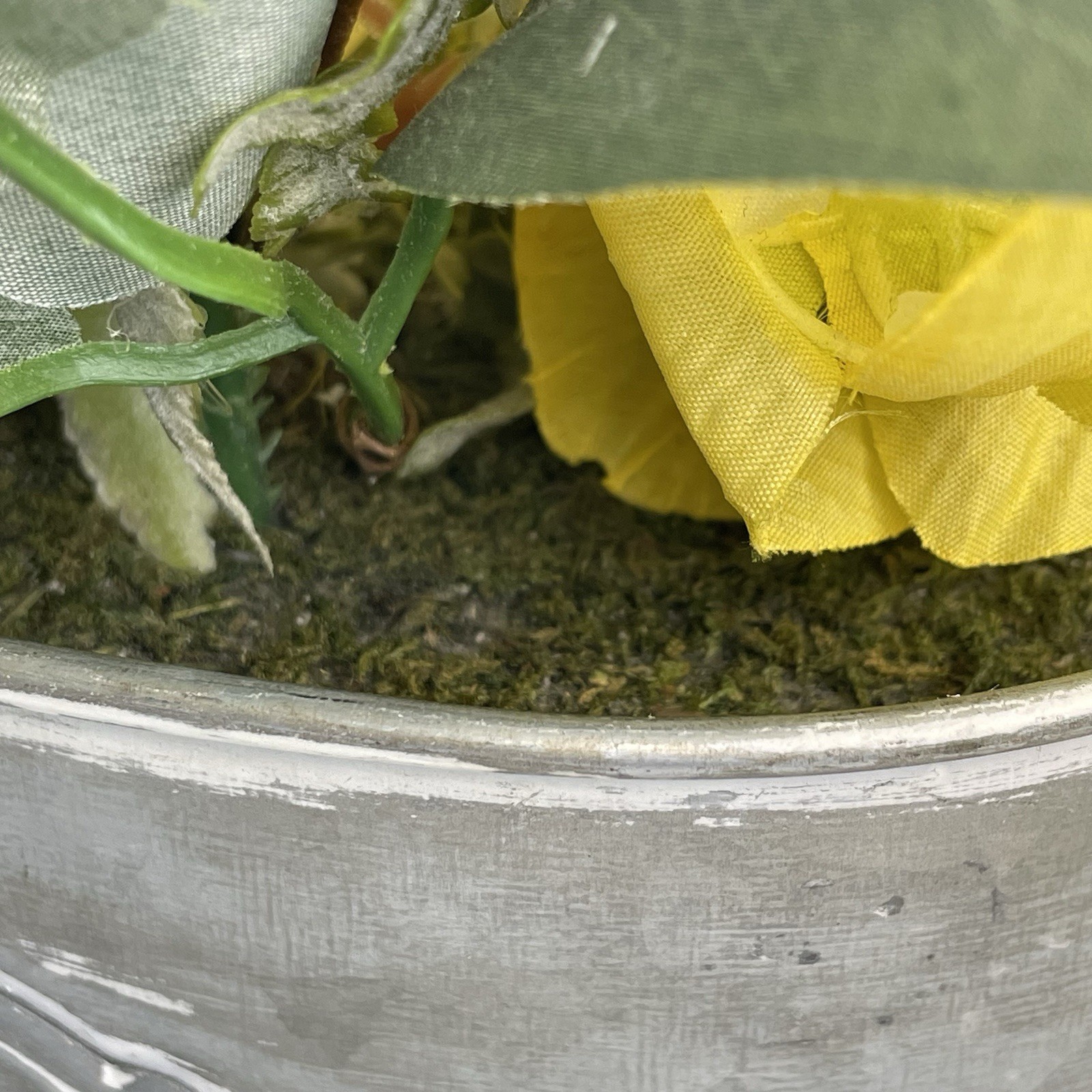 Artificial Floral Basket Arrangement Centerpiece Yellow Flowers in Metal Planter