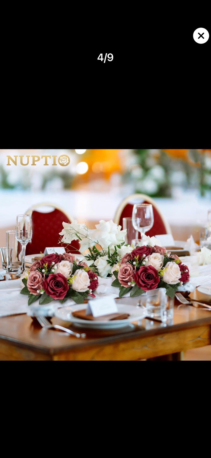 Nuptio Artificial Flower CenterPieces For Tables 10 Piece Burgundy & Dusty Rose