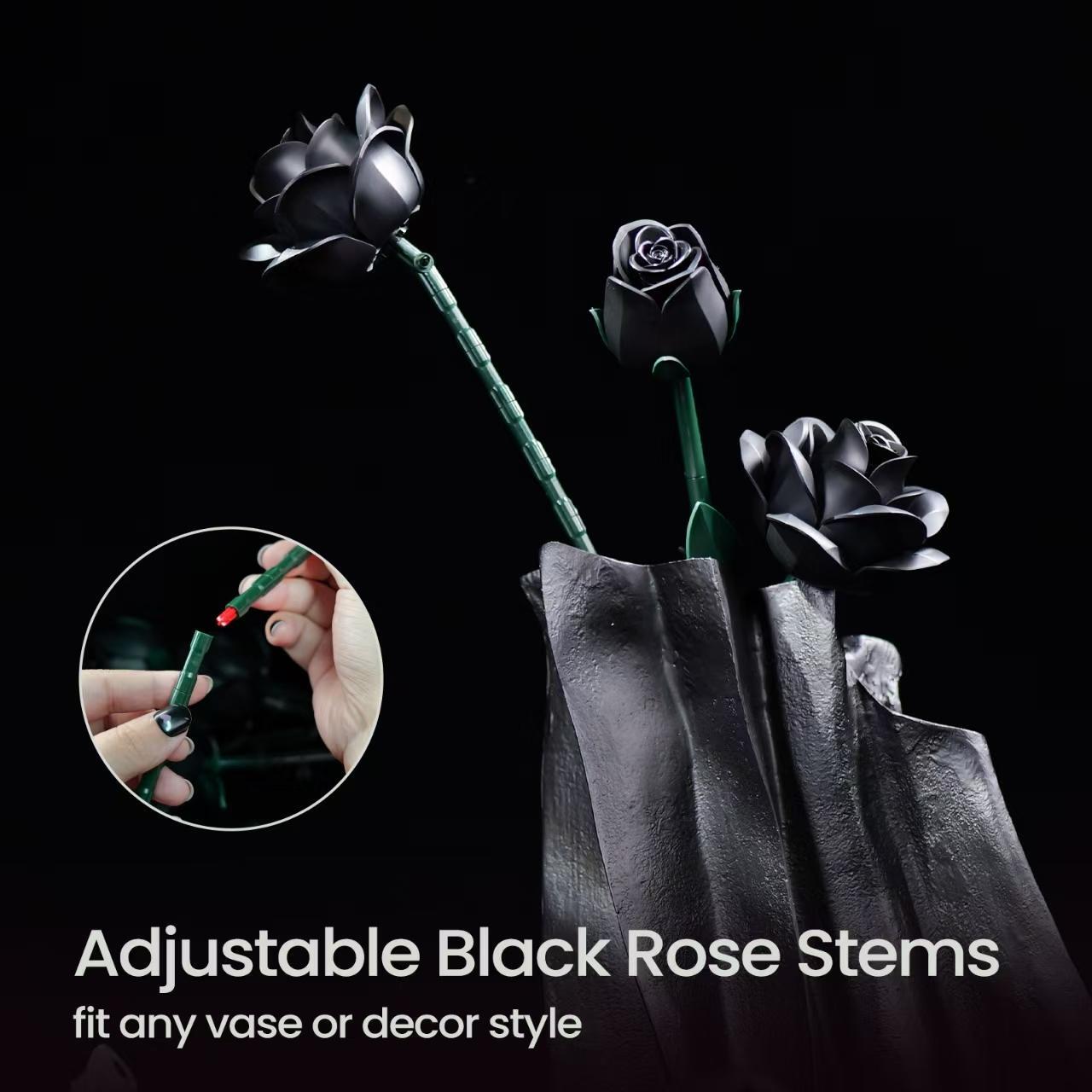 Black Rose Bouquet Building Blocks Set Simulated Flowers Plant Home Decoration