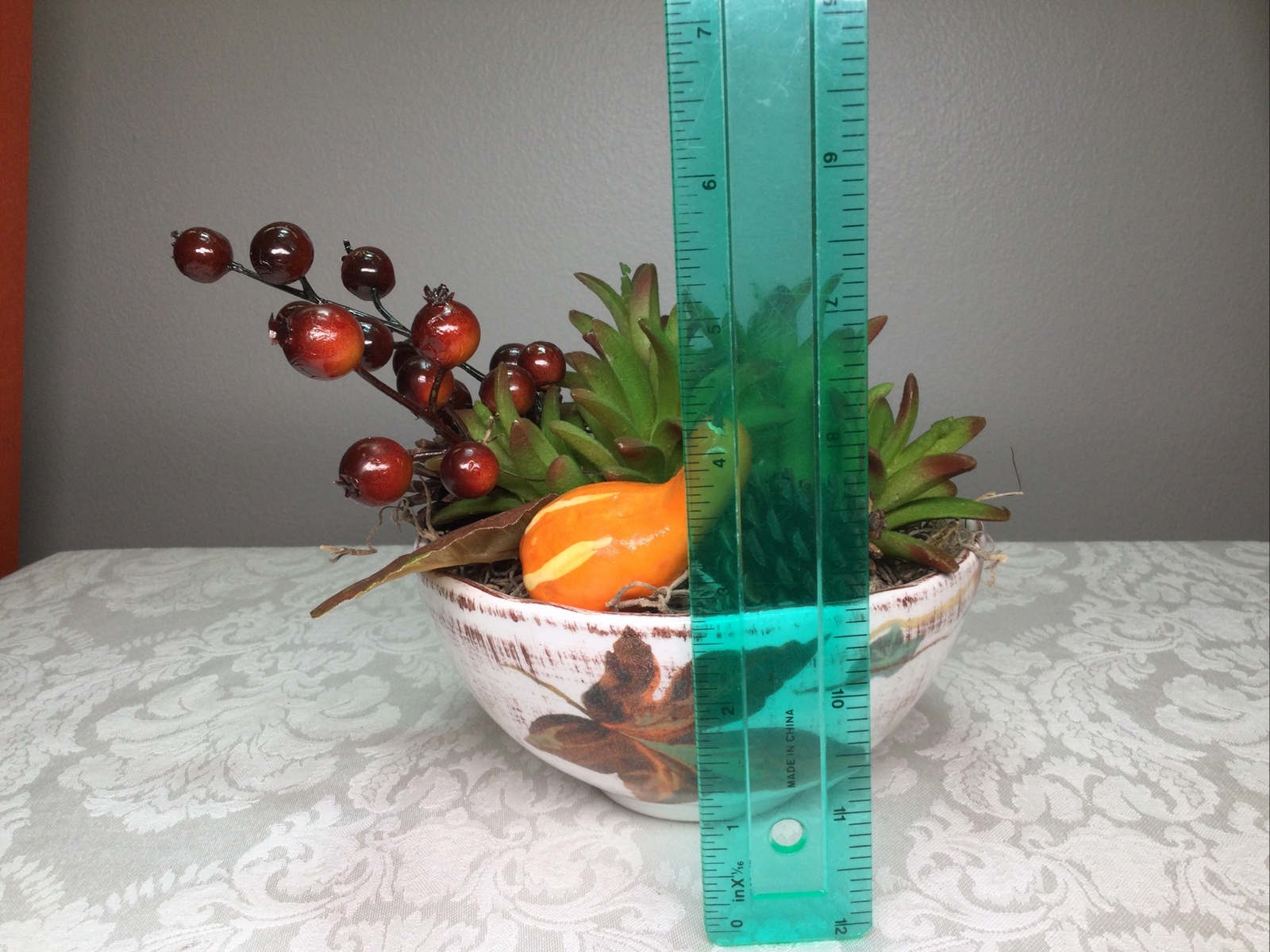 Floral Faux Succulent Arrangement Tuscan Bowl Centerpiece Fall Autumn Decor