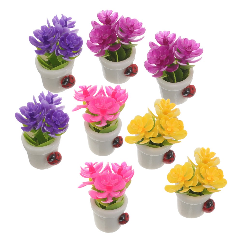 8Pcs Mini Resin Potted Flower Ornaments Assorted Color for Car Use