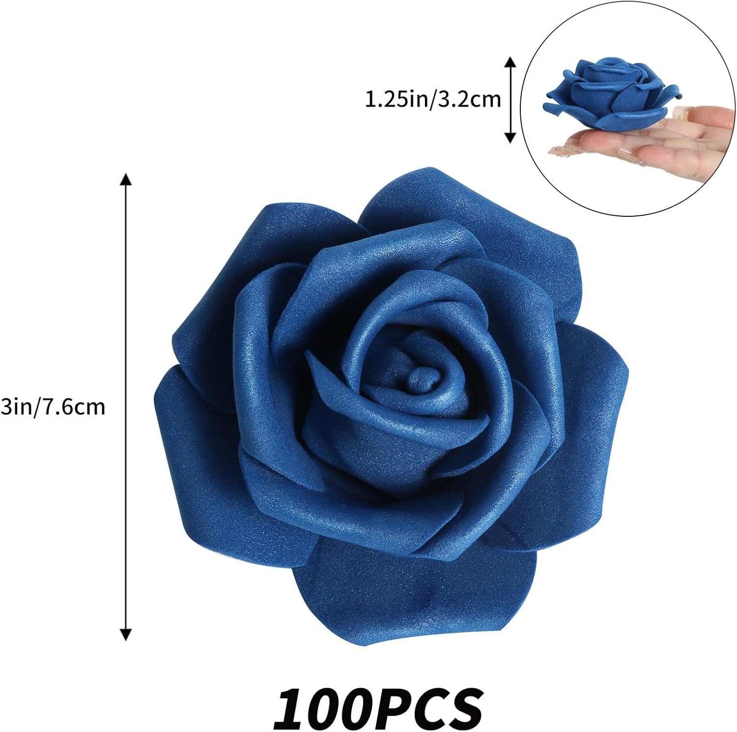 Artificial Roses Flowers Heads, 100 Pcs Navy Blue Foam Fake Roses Bulk 3Inch Ste