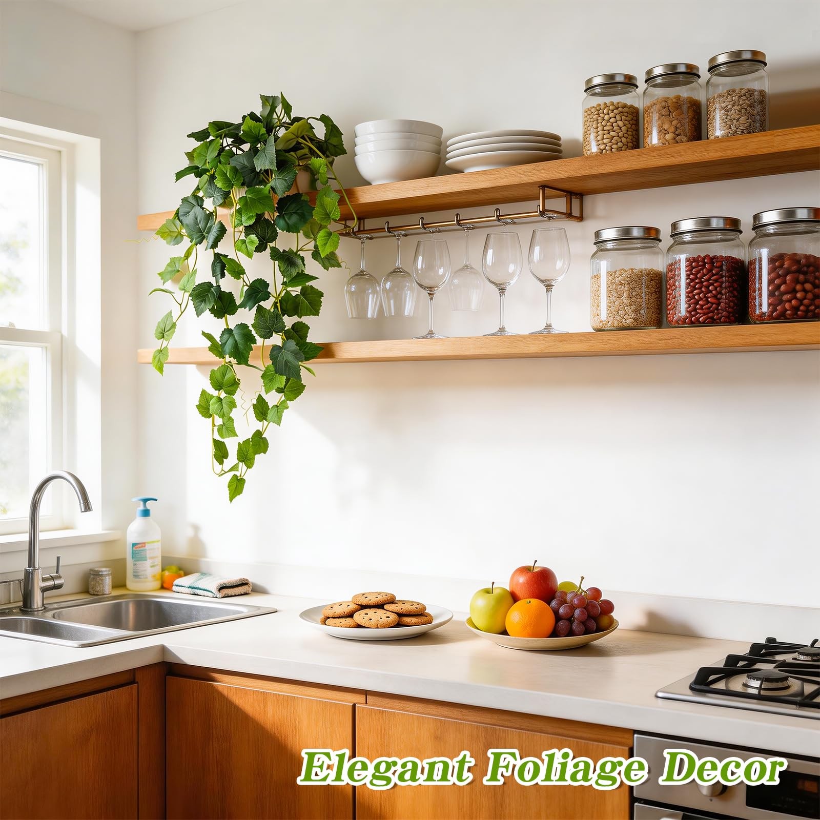 34in Fake Hanging Plants, Artificial Silk Ivy Vines with White Pots, Artifici…