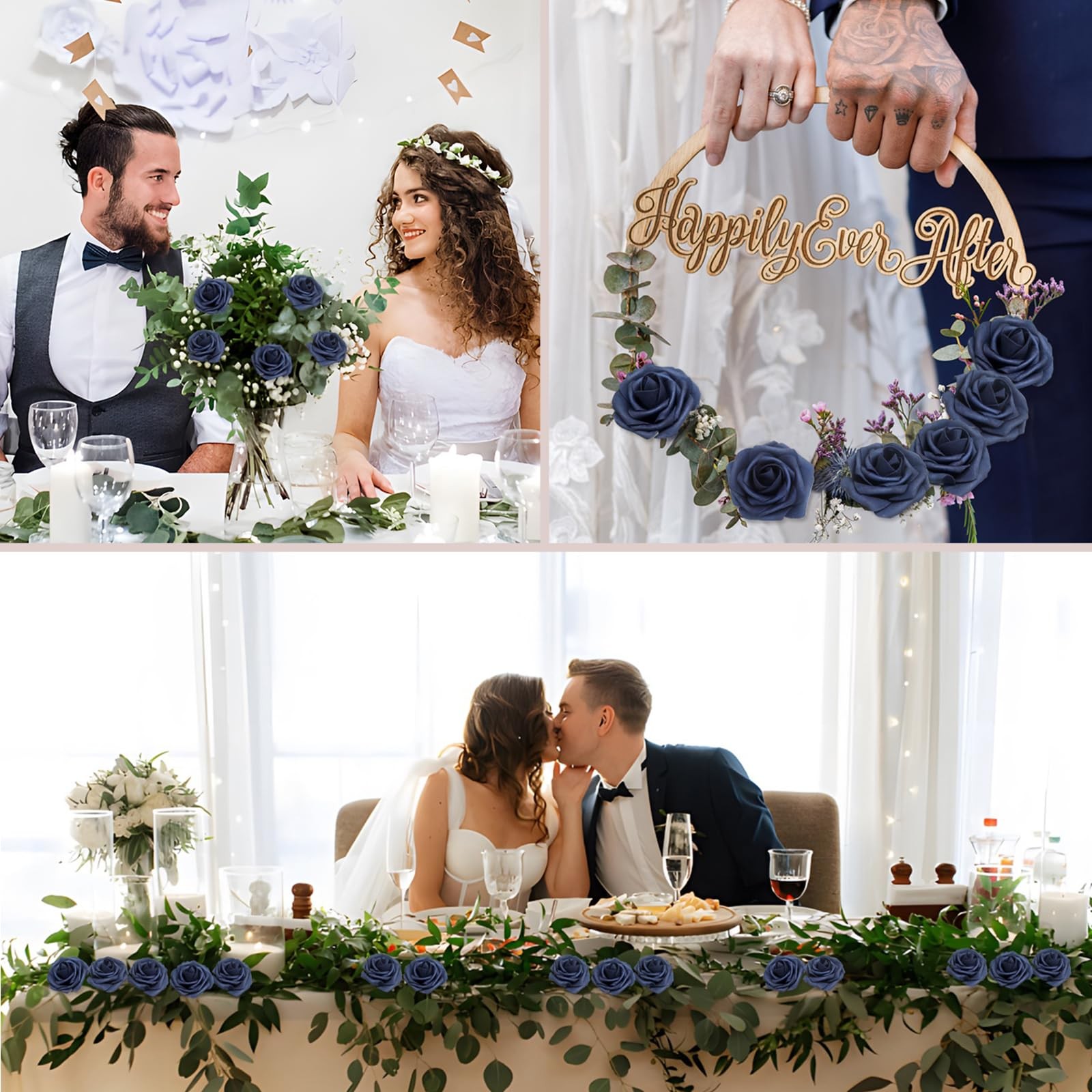 100 PCS Navy Blue Artificial Foam Roses Real Looking Fake Flower DIY Wedding