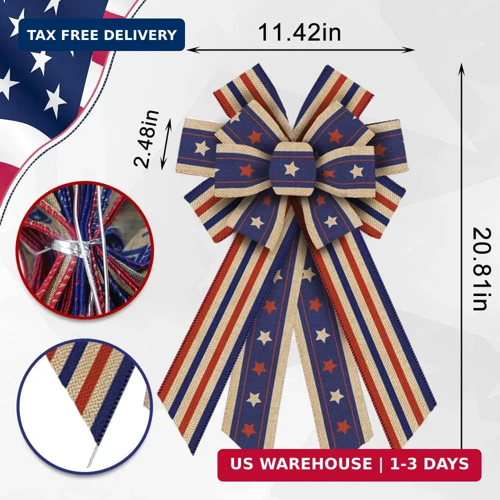 Independece Day Wreath Bows Patriotic Decor Bows for July 4th Wreath America Fla