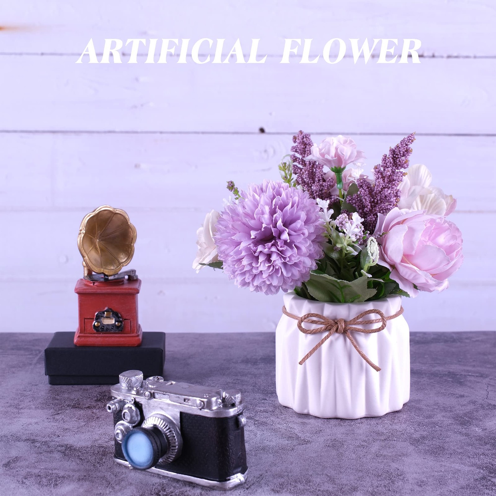 Artificial Potted Flowers Small Ceramic Vase Fake Flower Plants Desktop Decorati