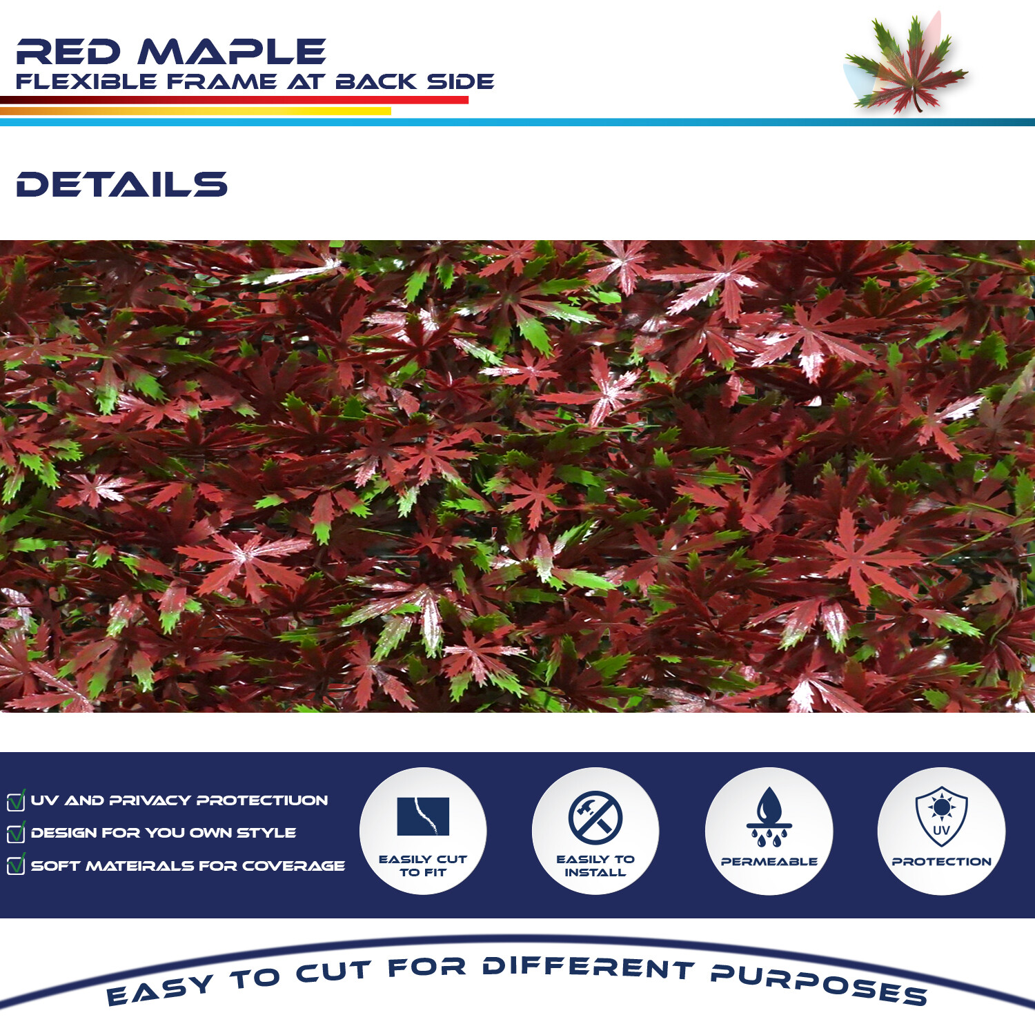20″ Artificial Faux Red Maple Leaf Privacy Fence Screen Ficus Decor Mats Hedge
