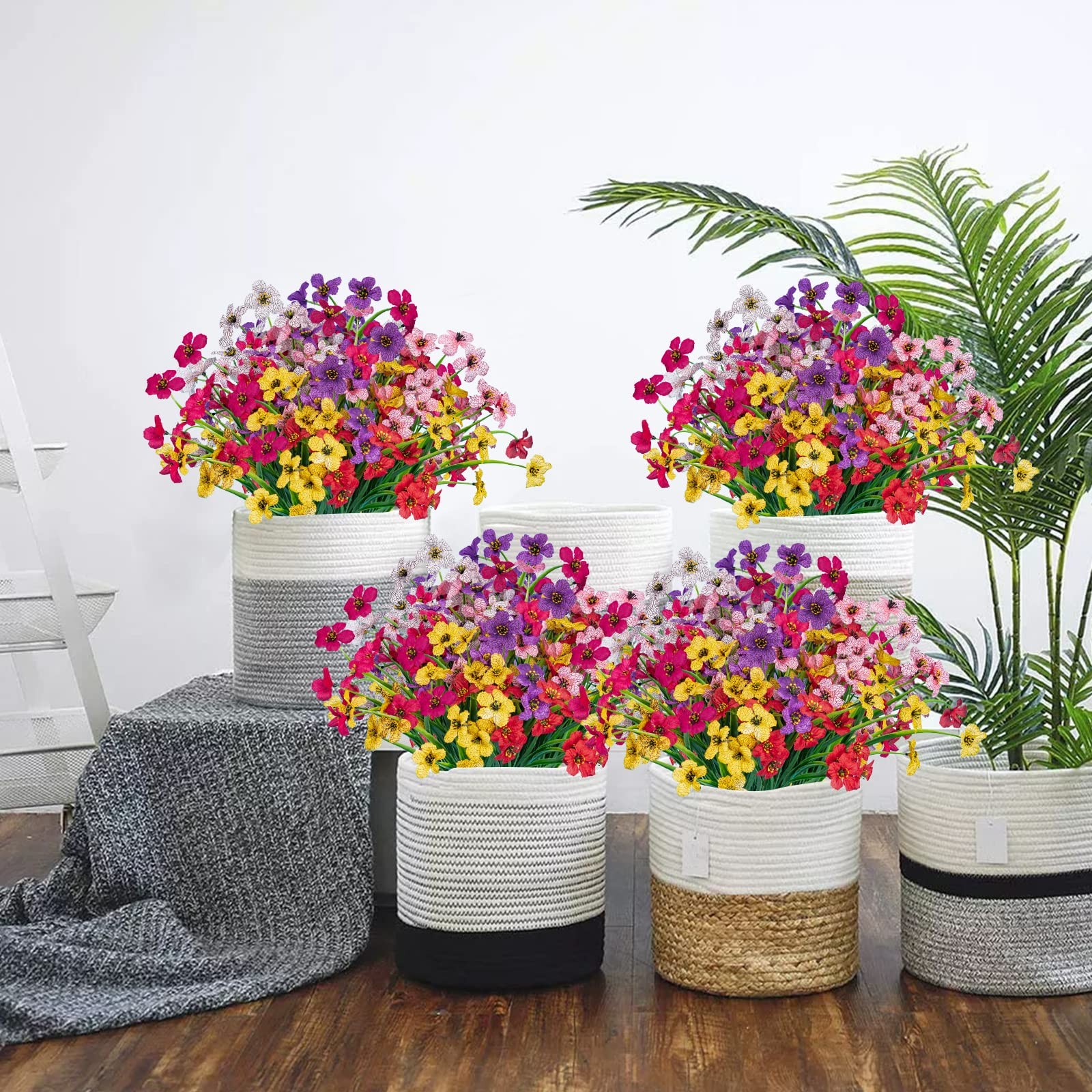 24 Pcs Artificial Flowers for Outdoor, Plastic Fake Flowers Decor, 6 Color