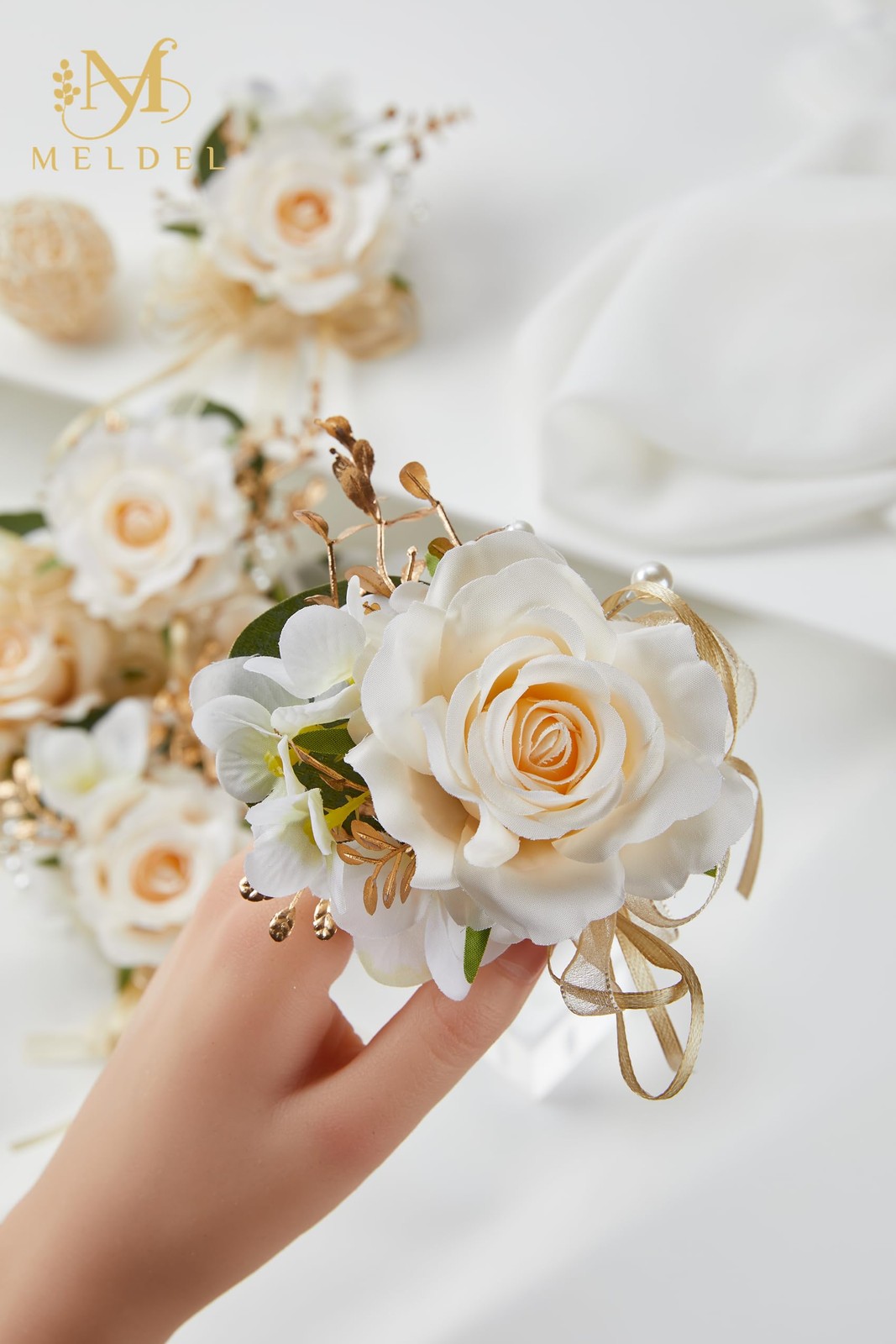 Champagne Corsage and Boutonniere Set,Boutonniere for Men,Groomsmen and Groom…