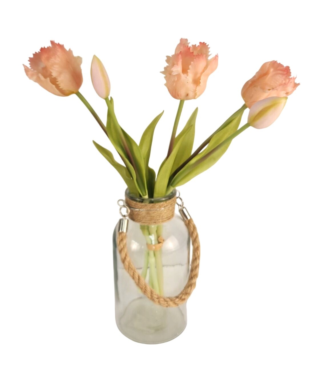 Peach Coral Artificial Tulips 15 Inch Set of 5 Faux Spring Flowers Easter Weddin