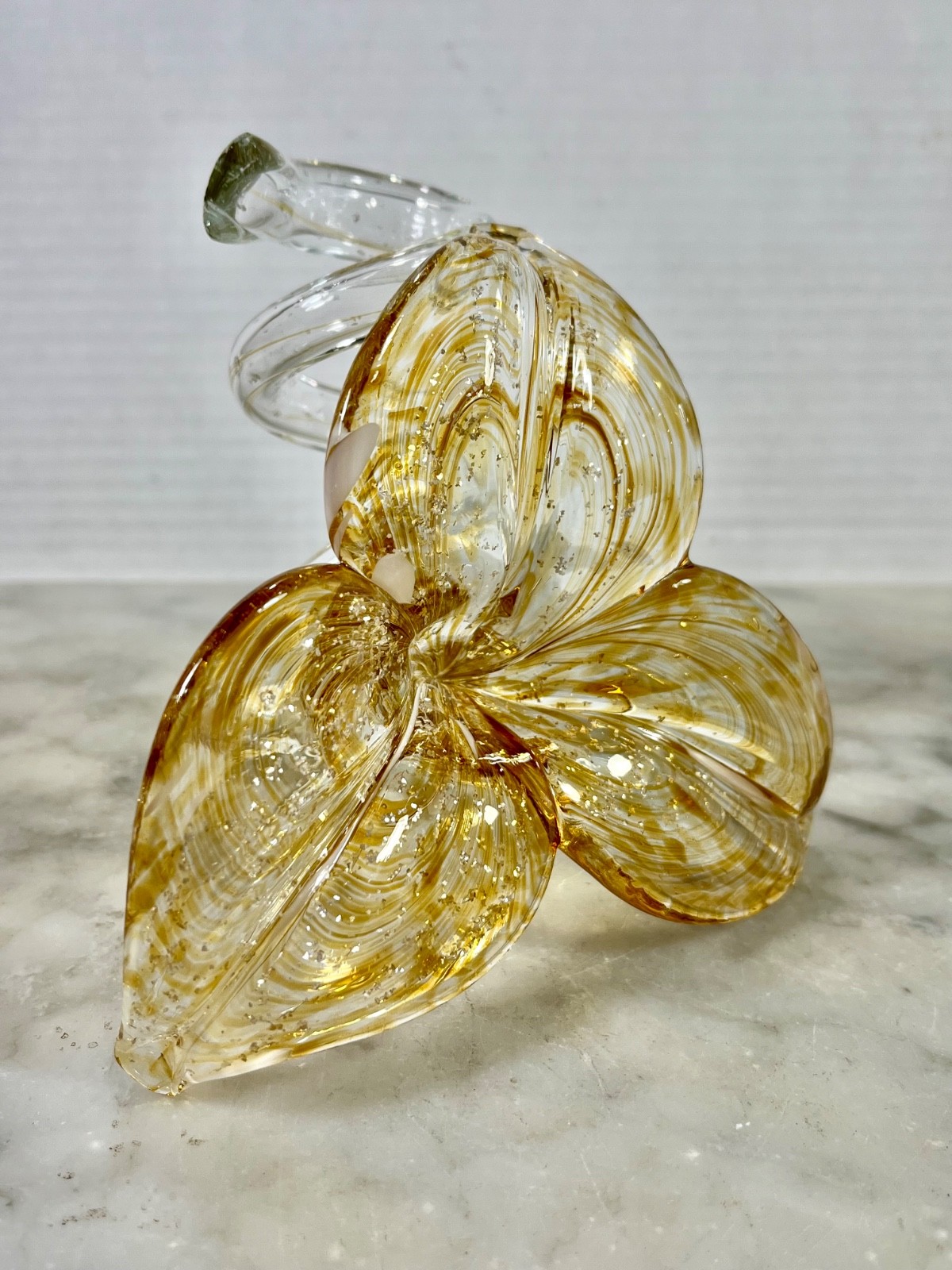 VTG Hand Blown Glass Petal Flower Amber Color