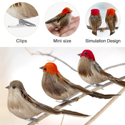 6PCS Clip-On Artificial Birds – Realistic Sparrow Ornaments for Garden & Home De