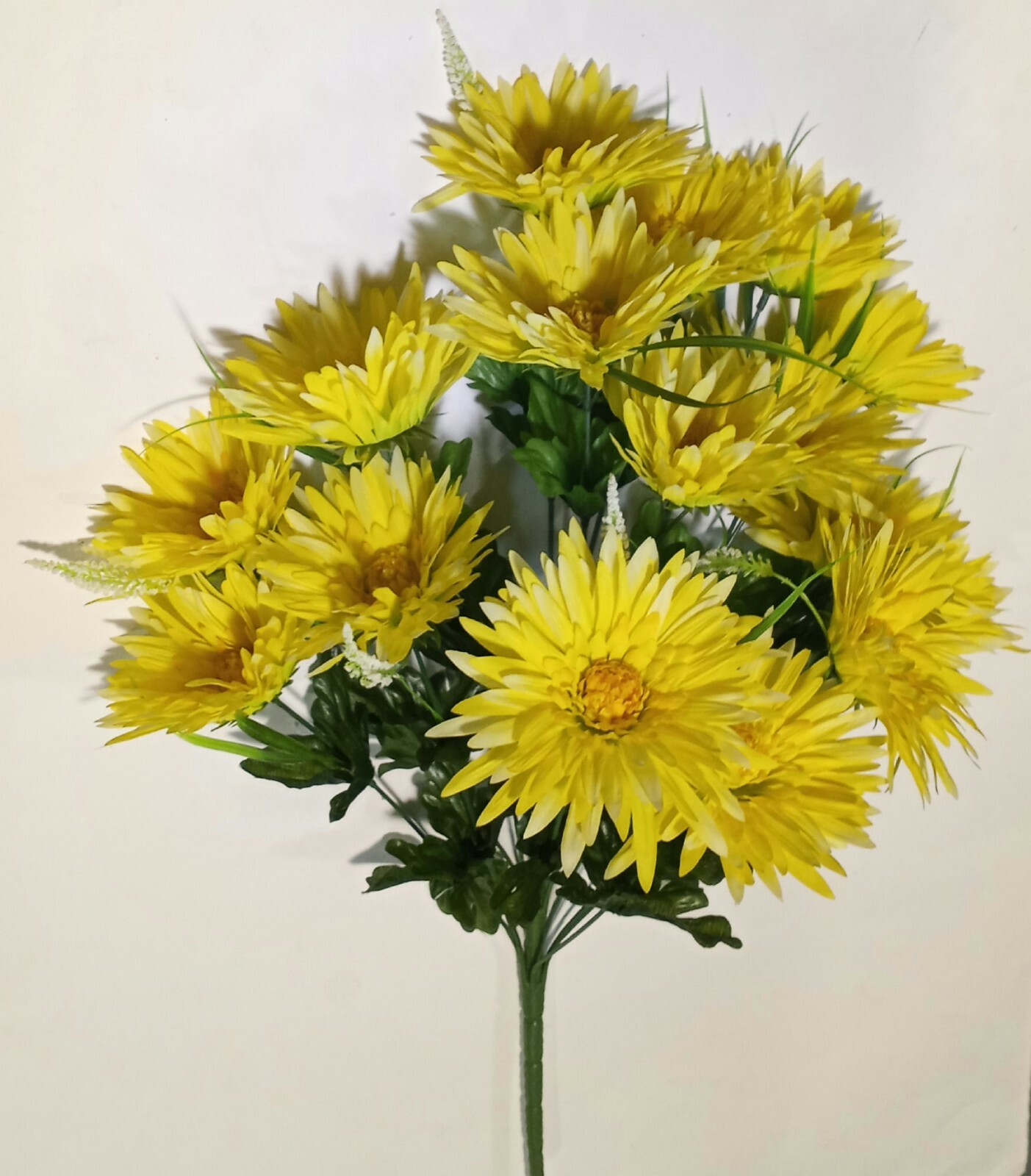 16-Gerbera Yellow Mums 21″ Bush Quality Silk Flower Home Wedding Decor Art USA