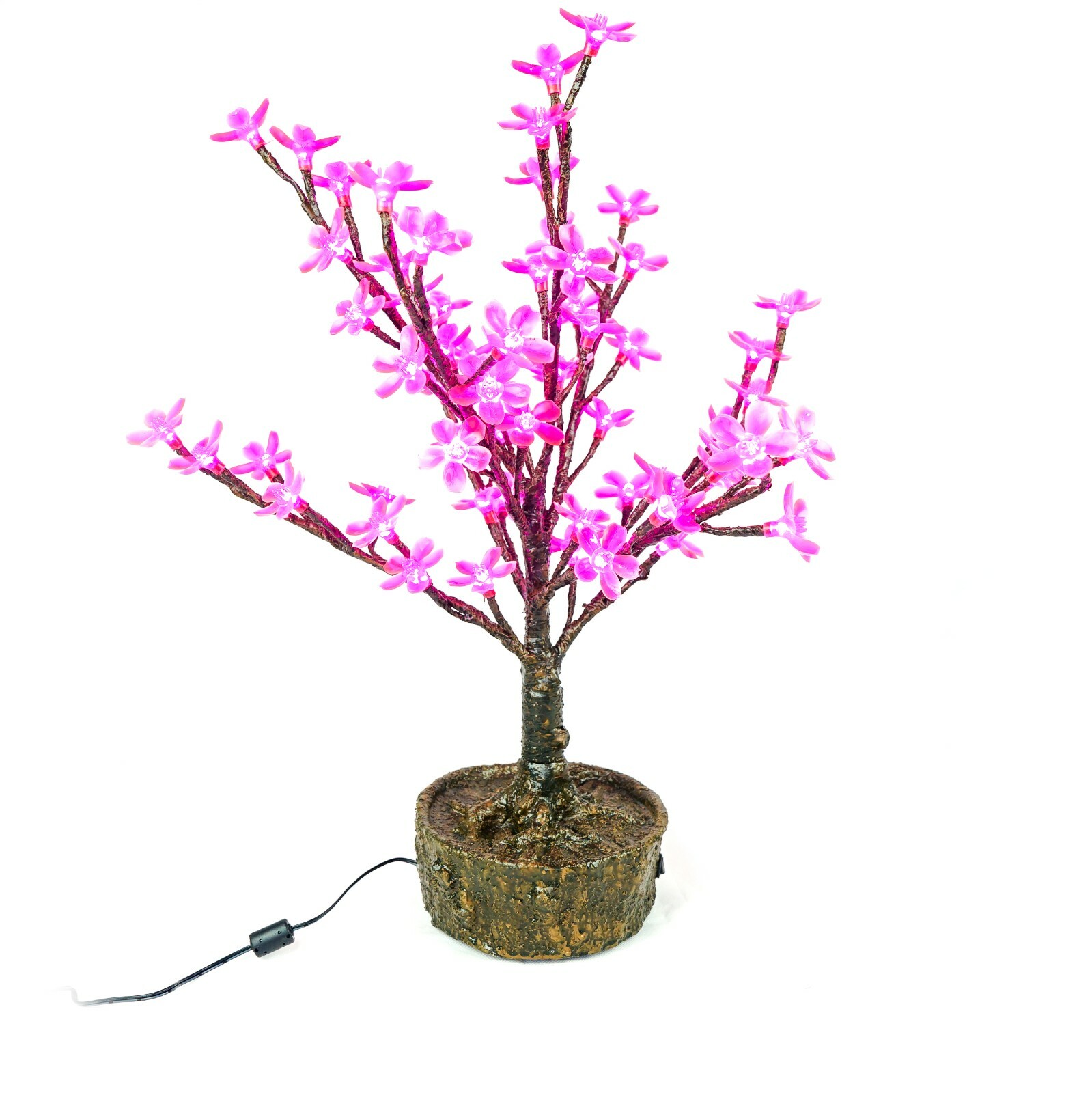 Bright Baum Bonsai Juno 2′ Cherry Blossom Tree Pink LED Light Planter
