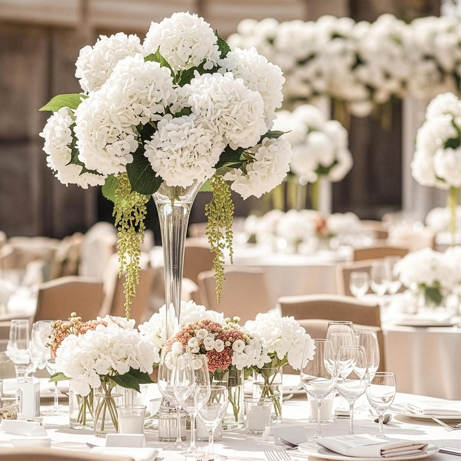 104 PCS Artificial Hydrangea Flowers, Silk Hydrangea Artificial Flowers Heads wi