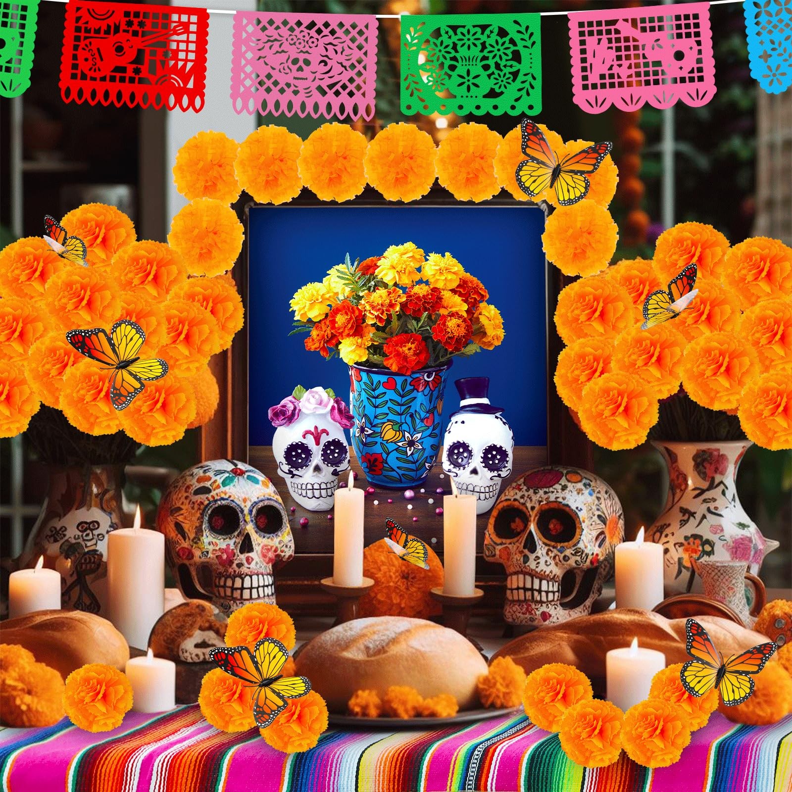 96Pcs Day of The Dead Decorations Set,18 Mexican Party Banners Papel Picado, …