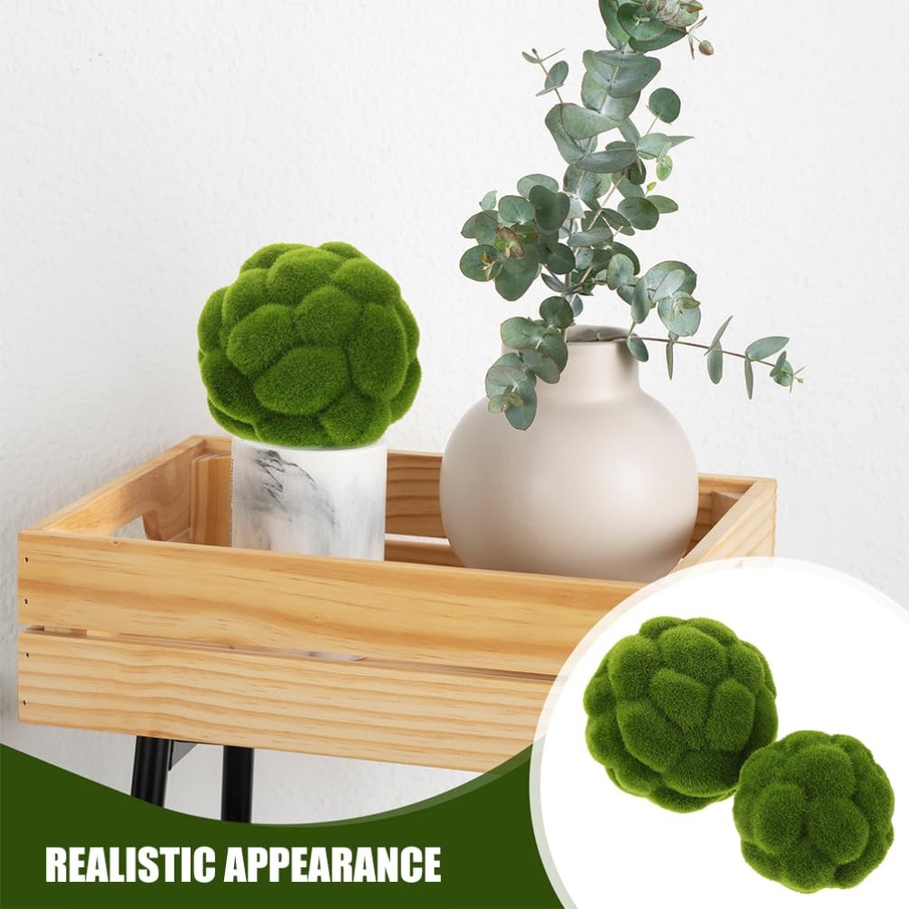 4 PCS 4.7 Inch Faux Moss Balls Simulated Greenery Spheres Hanging Rope Decor