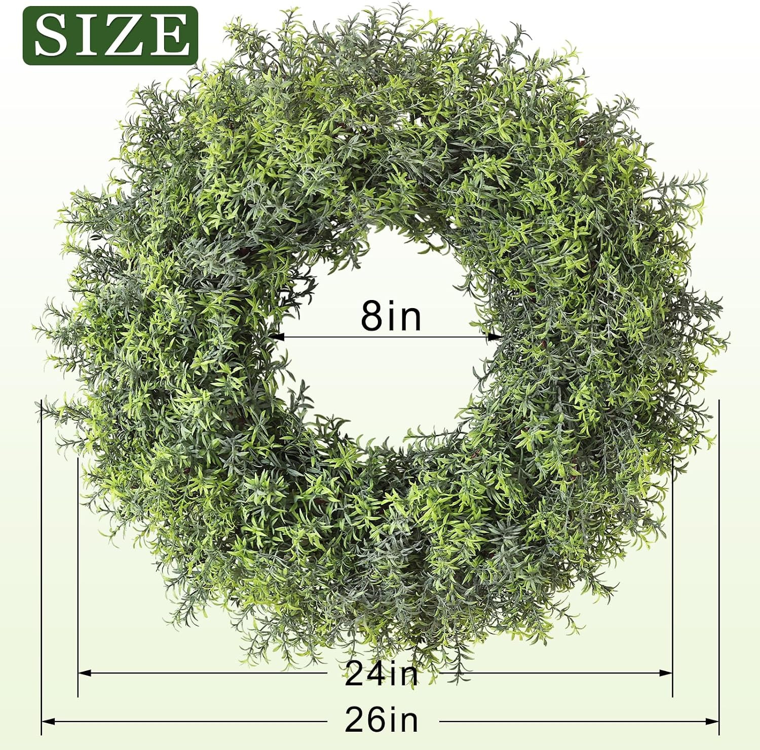 26″ Large Artificial Rosemary Wreath for Front Door – UV Resistant Realistic Ros
