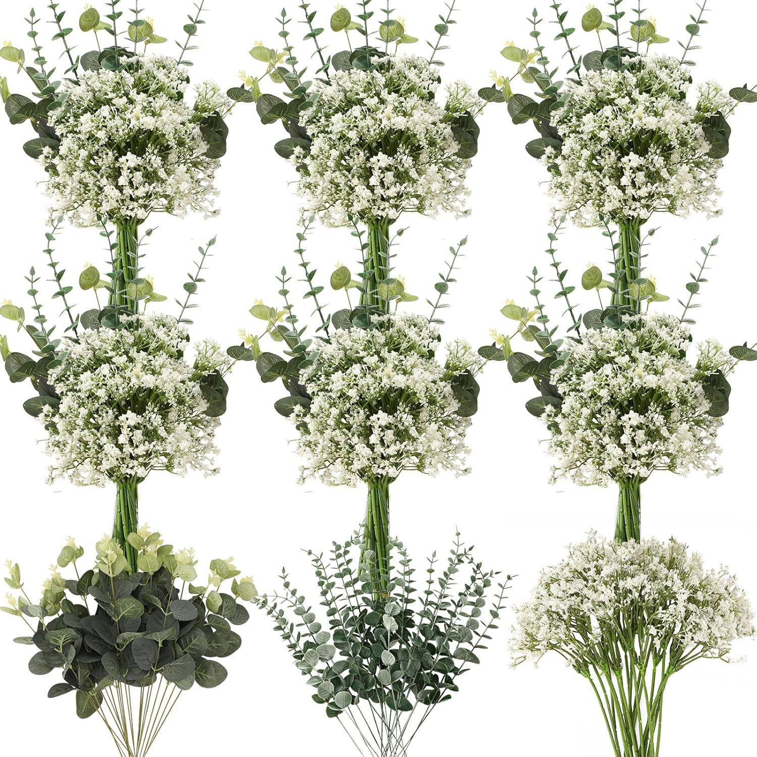 200 Pcs Artificial Baby’s Breath & Eucalyptus Stems for Wedding Decor