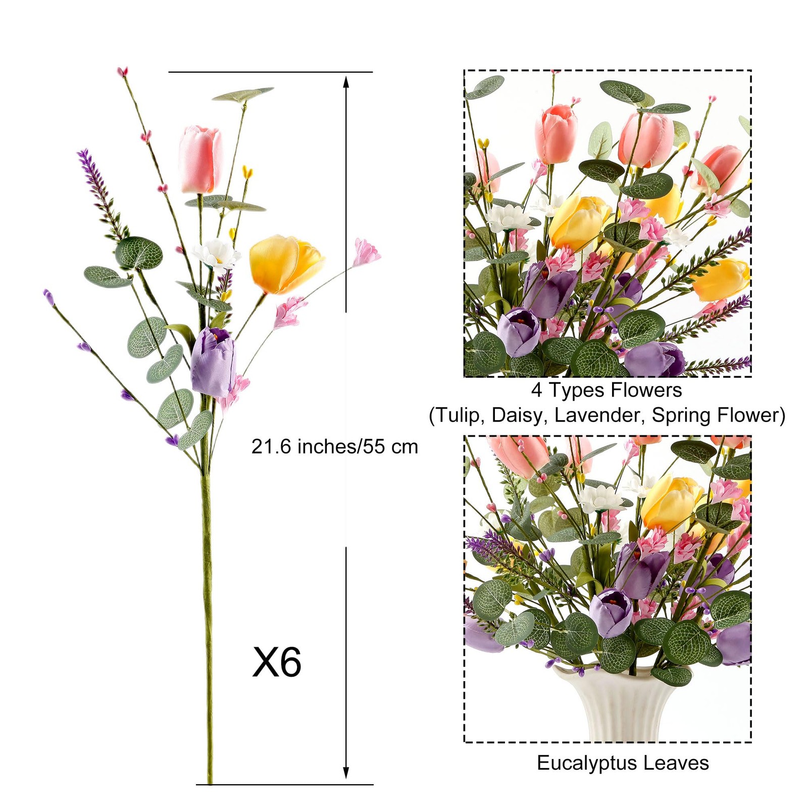 6 Pcs Wildflowers Artificial Flowers Daisies and Tulips Faux Wildflowers Spri…