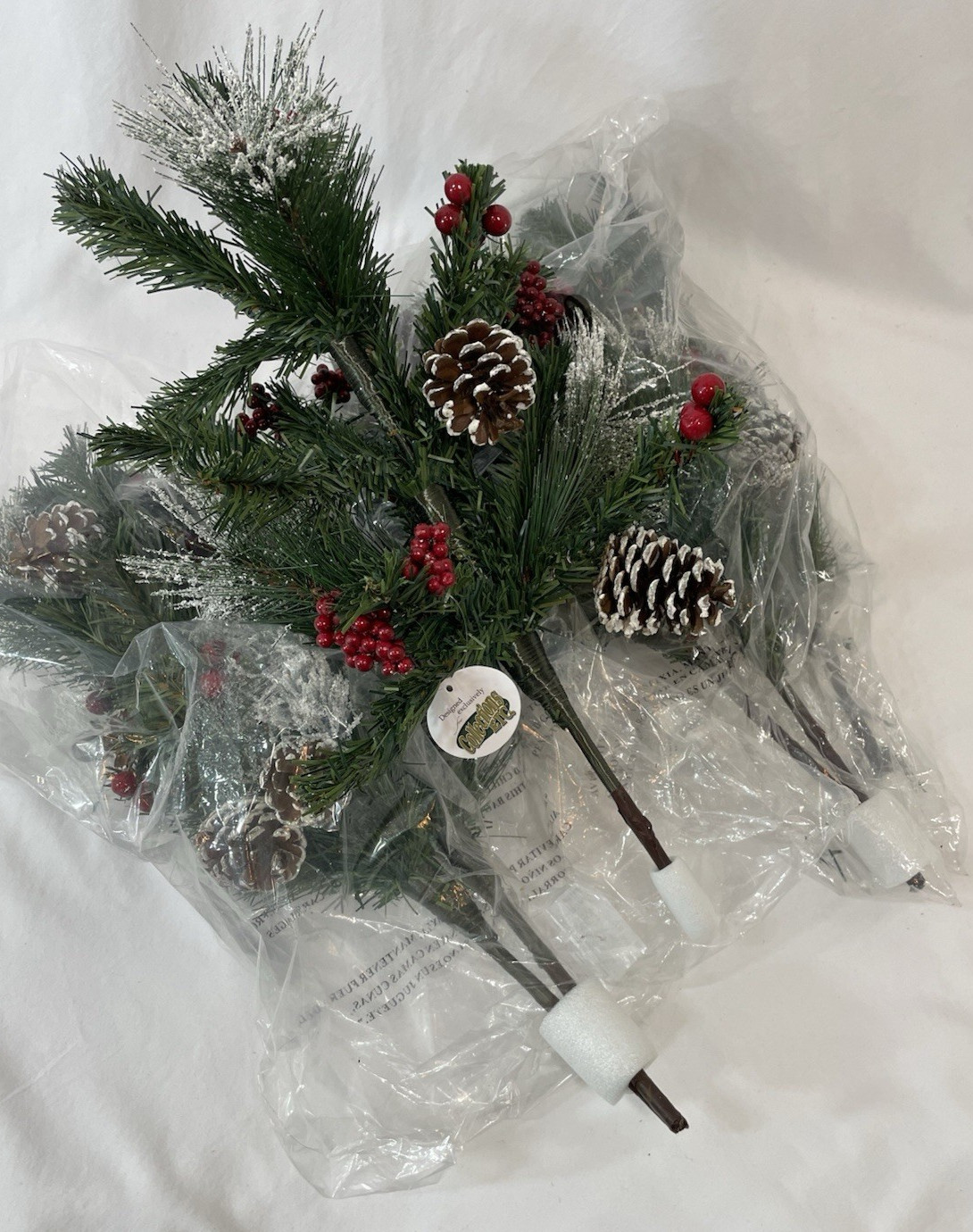 Collections Etc 6 Faux 18” Pine Branches W/ Frosted Pinecones, Stems & Berries