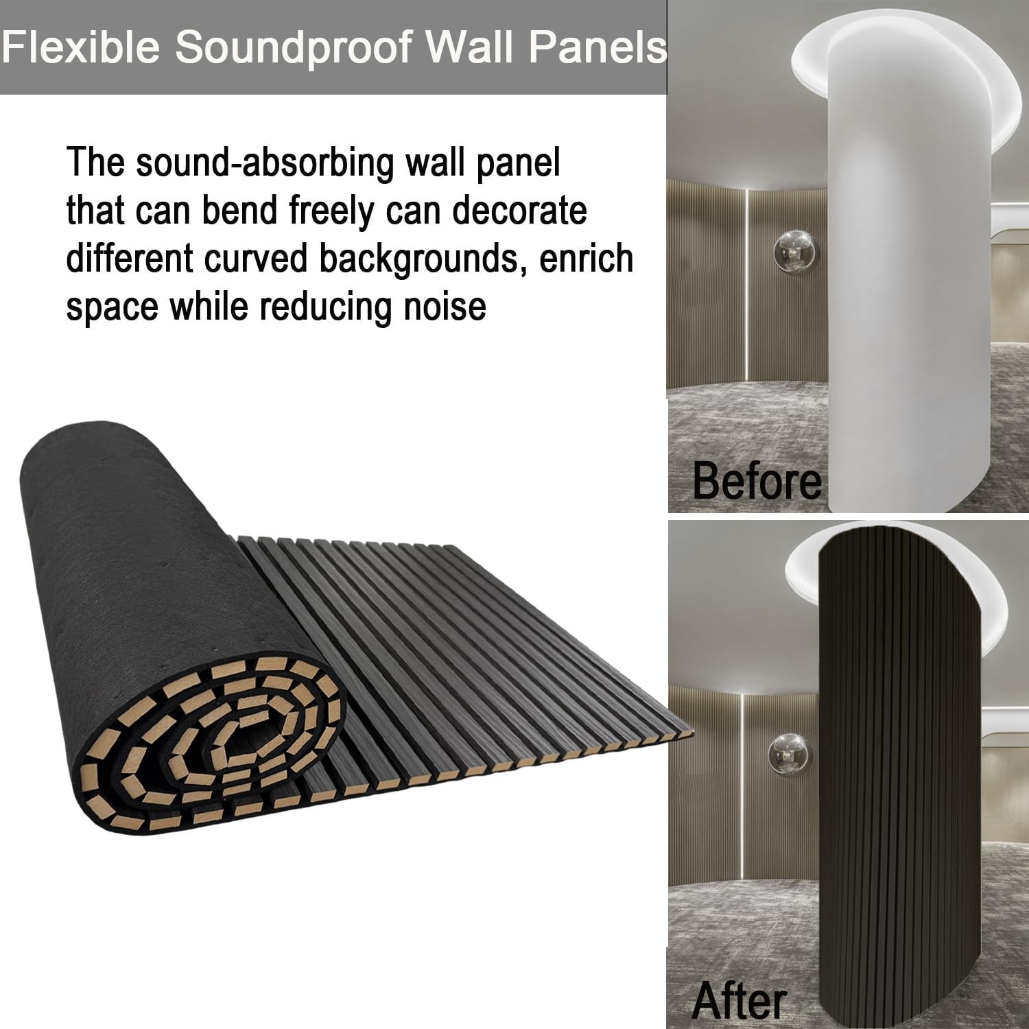 94.5 x 23.6 in Acoustic Wood Wall Panels,3D x inches, Dark Gray
